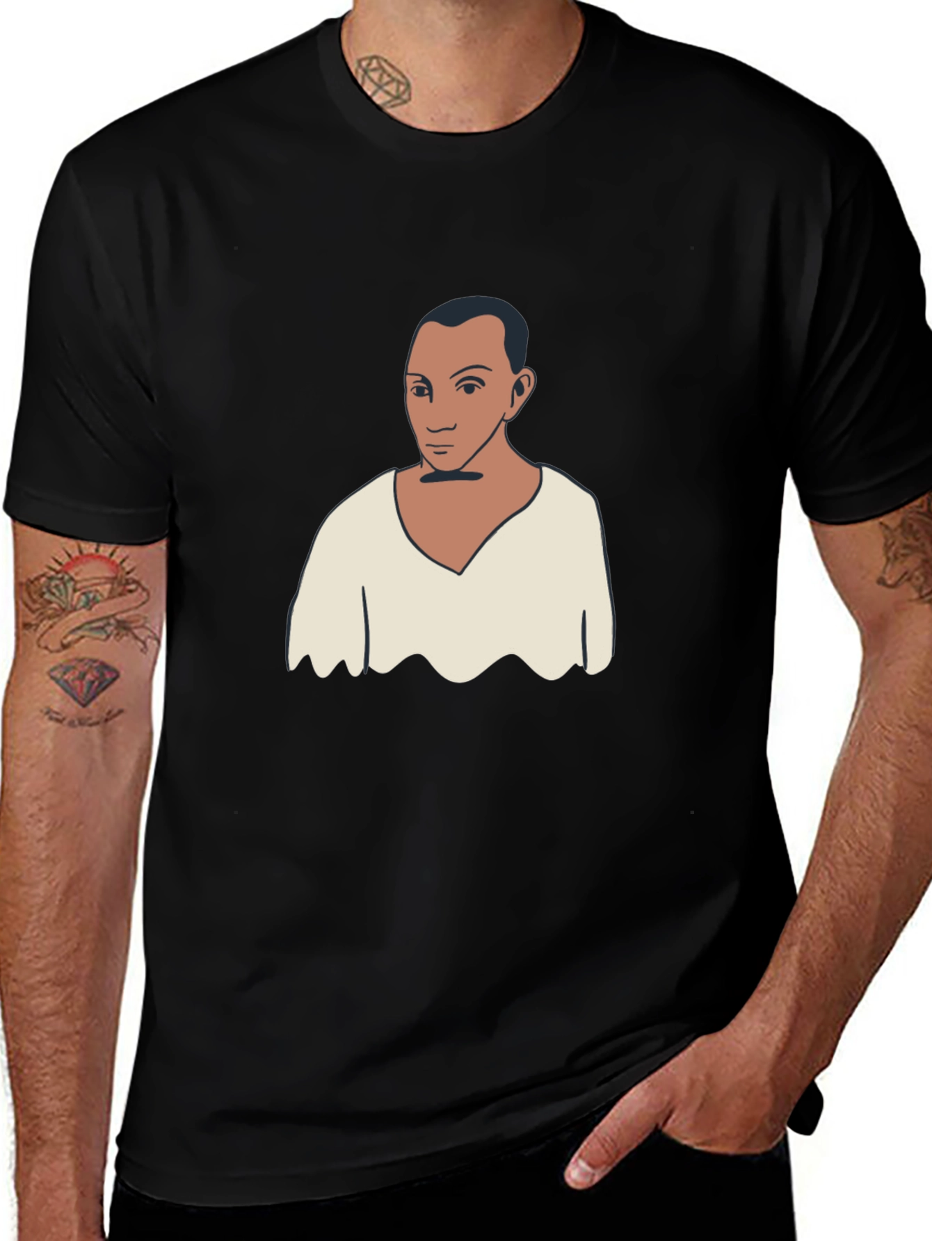 Unique Graphic Tee - Man Portrait Black T-Shirt