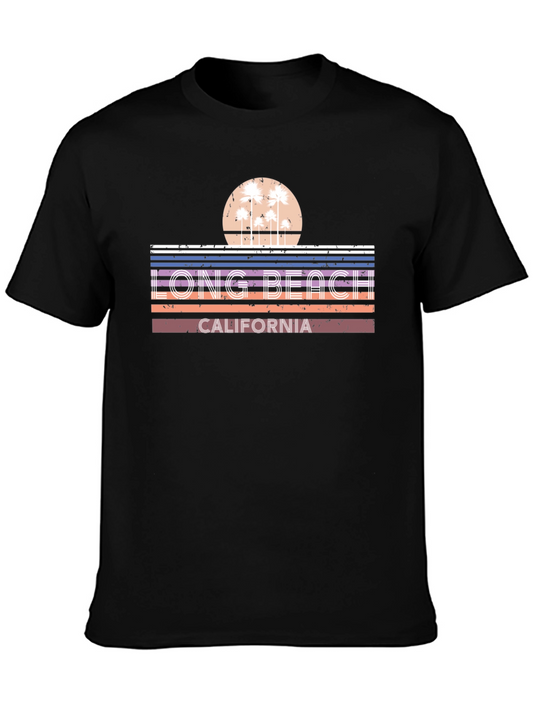 Long Beach California T-Shirt - Retro Palm Tree Graphic Tee