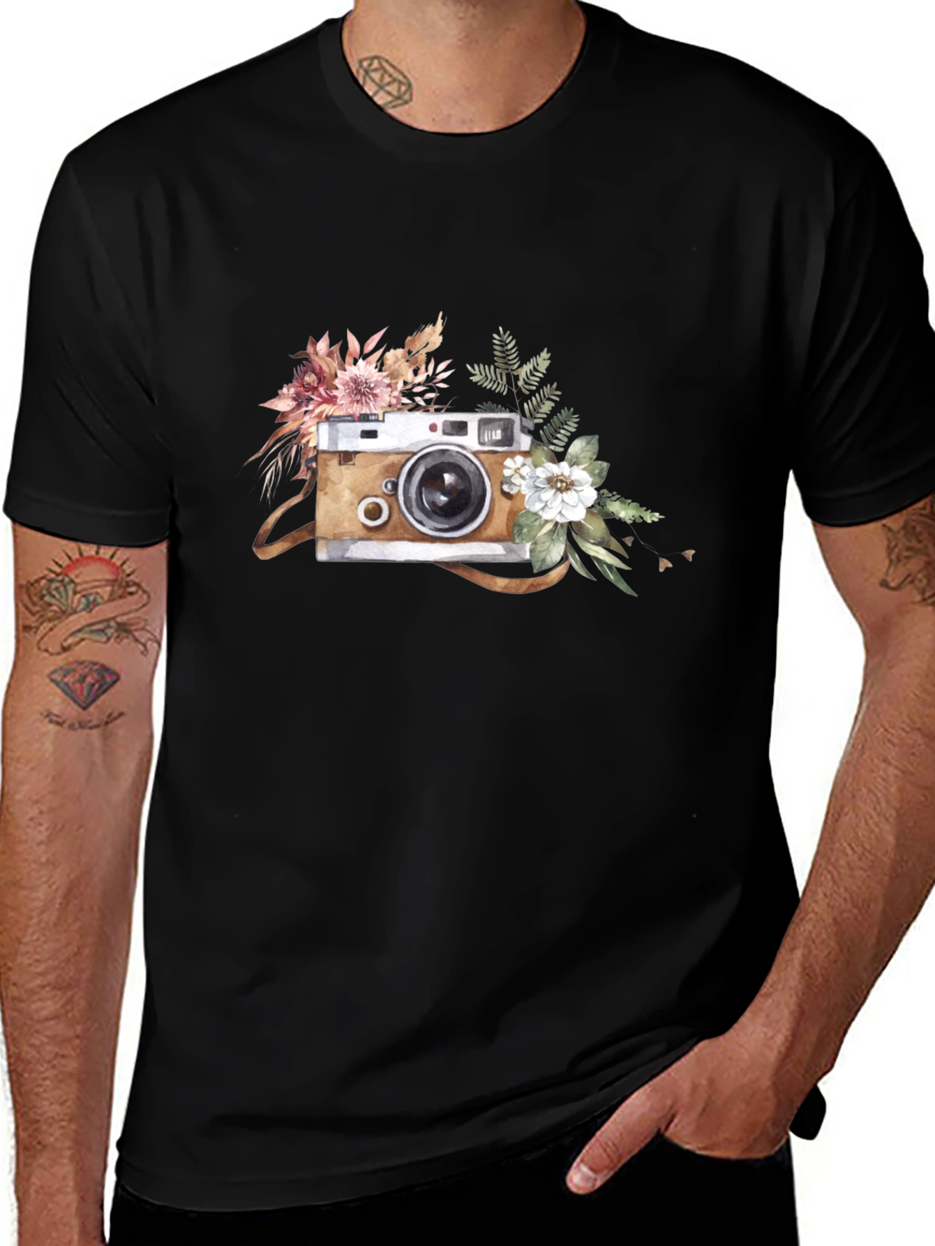 Floral Camera Graphic T-Shirt