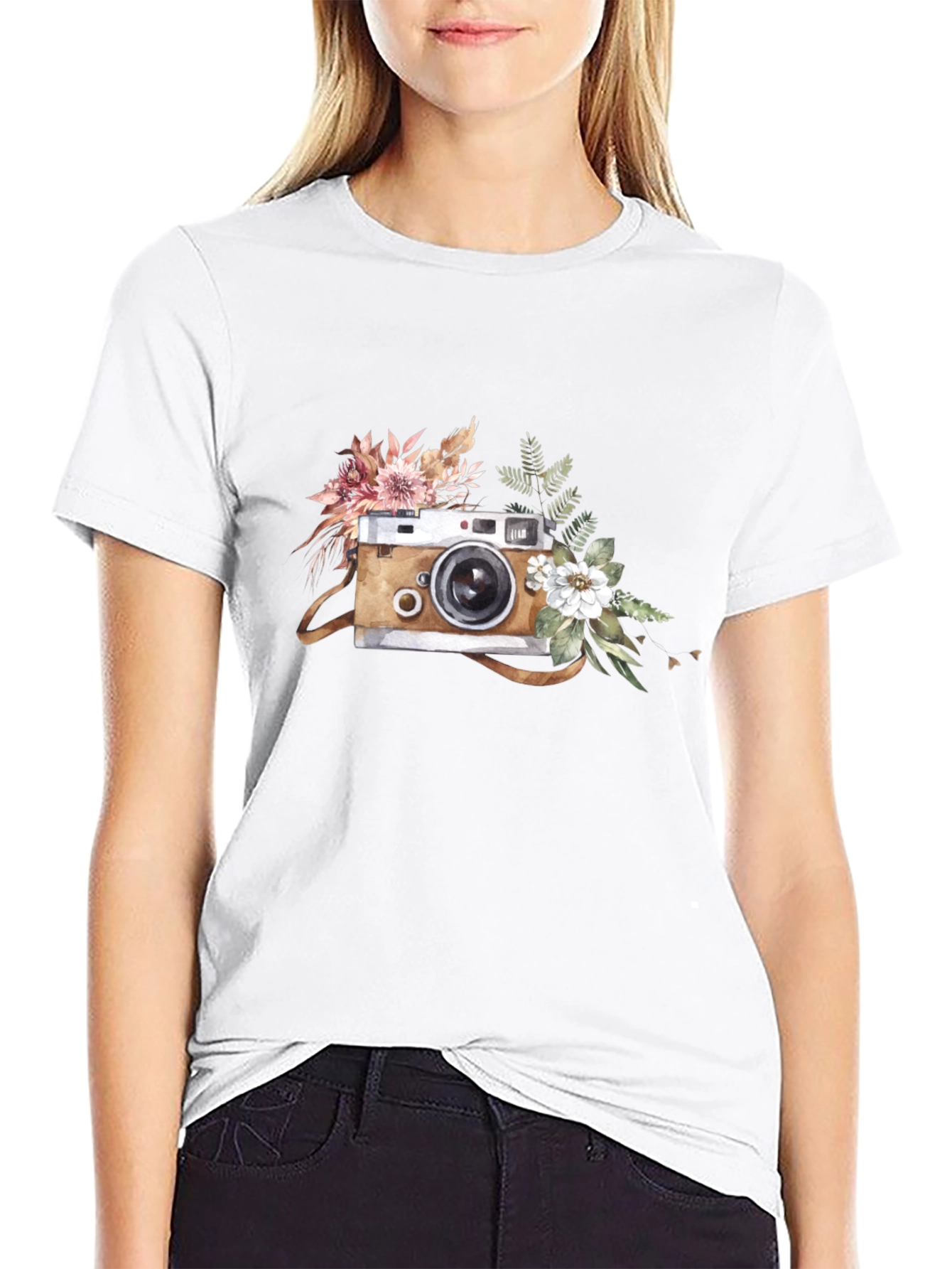 Floral Camera Graphic T-Shirt