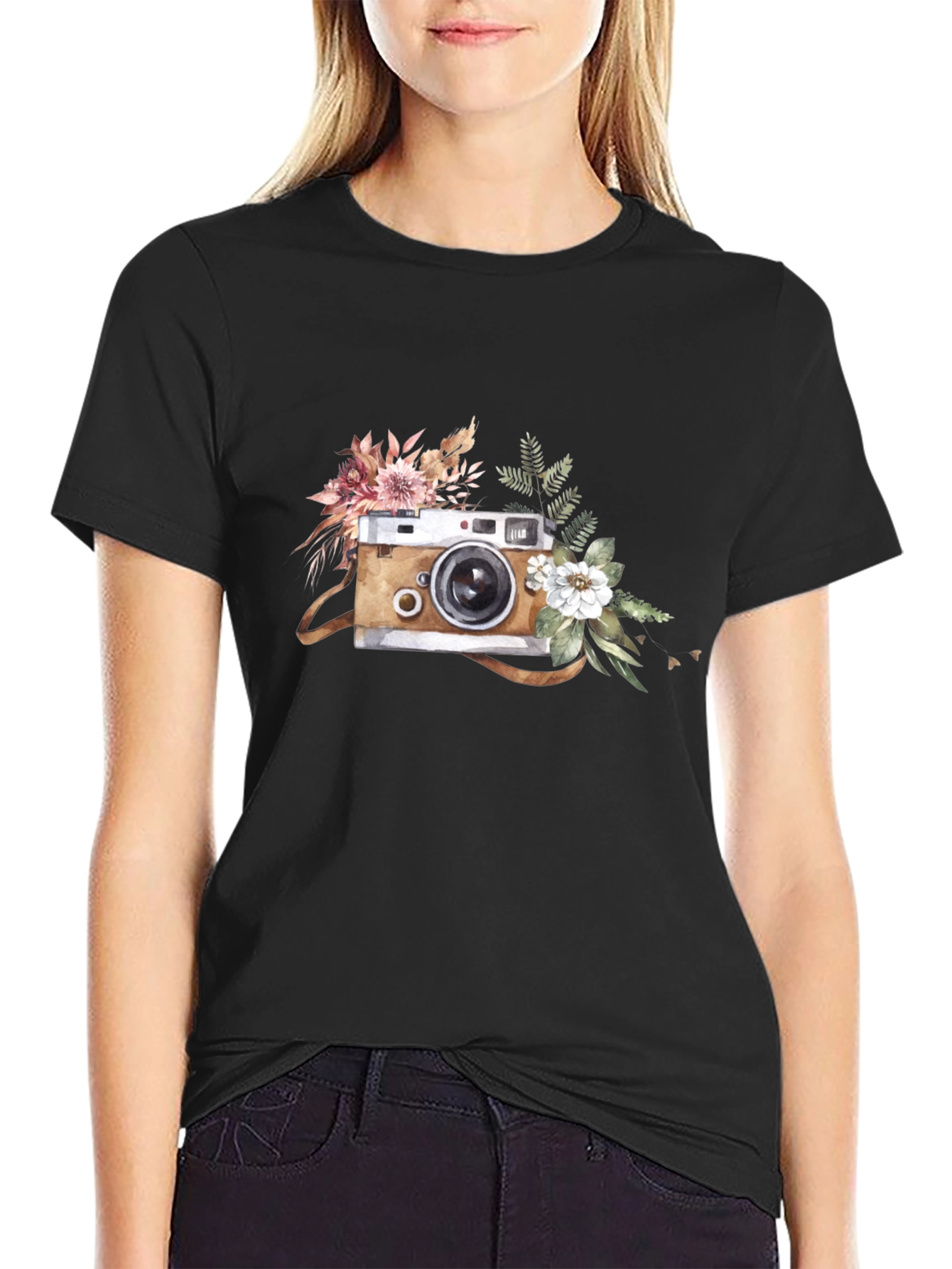 Floral Camera Graphic T-Shirt