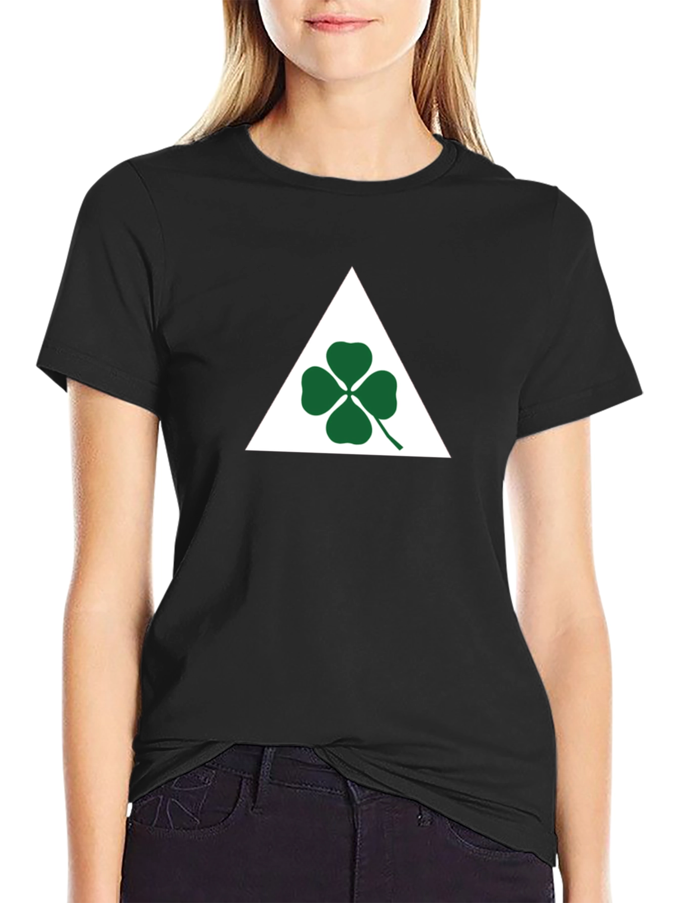 Black T-Shirt with Shamrock Triangle Graphic