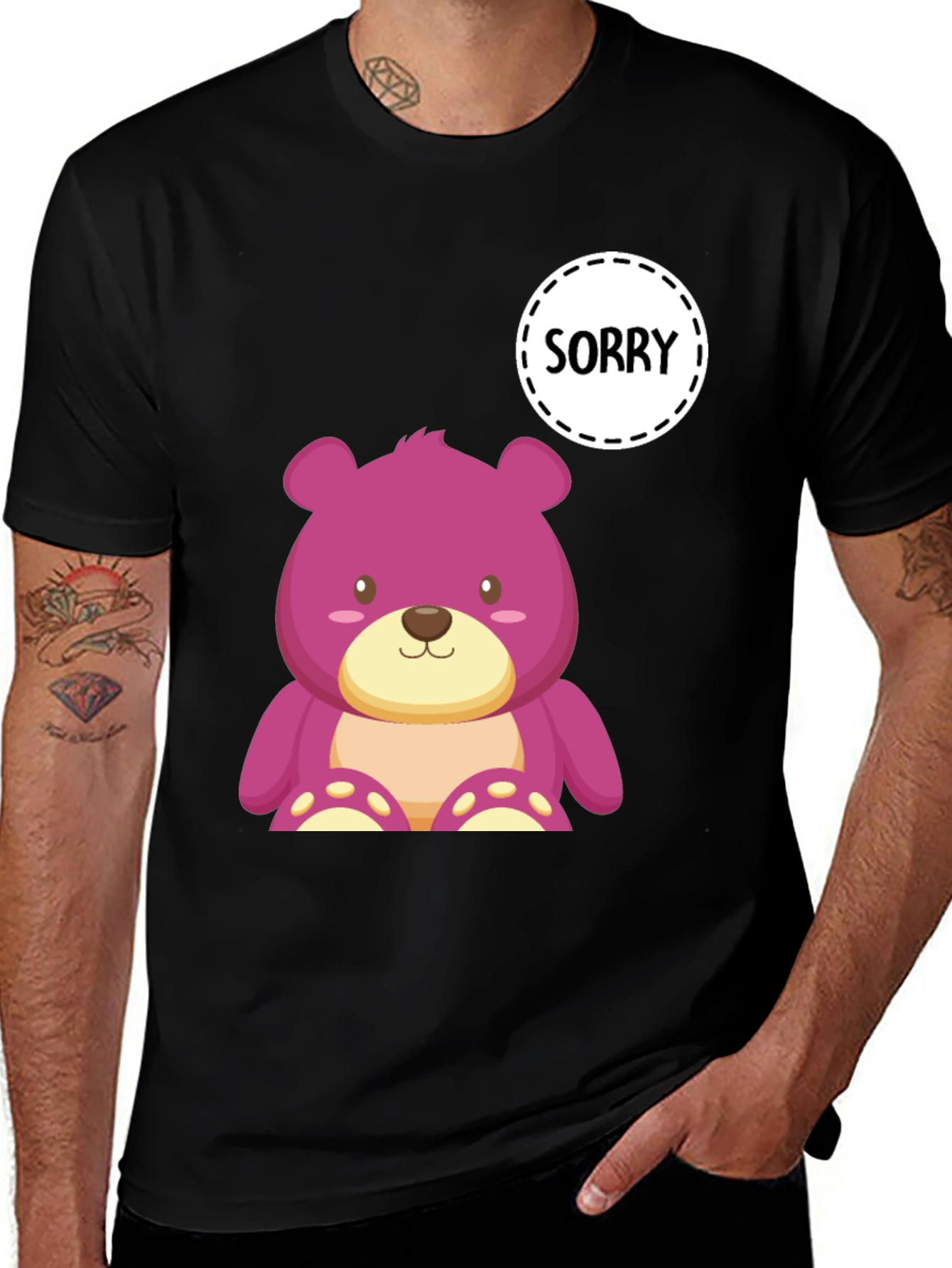 Sorry Bear Graphic T-Shirt - Mens Black Tee