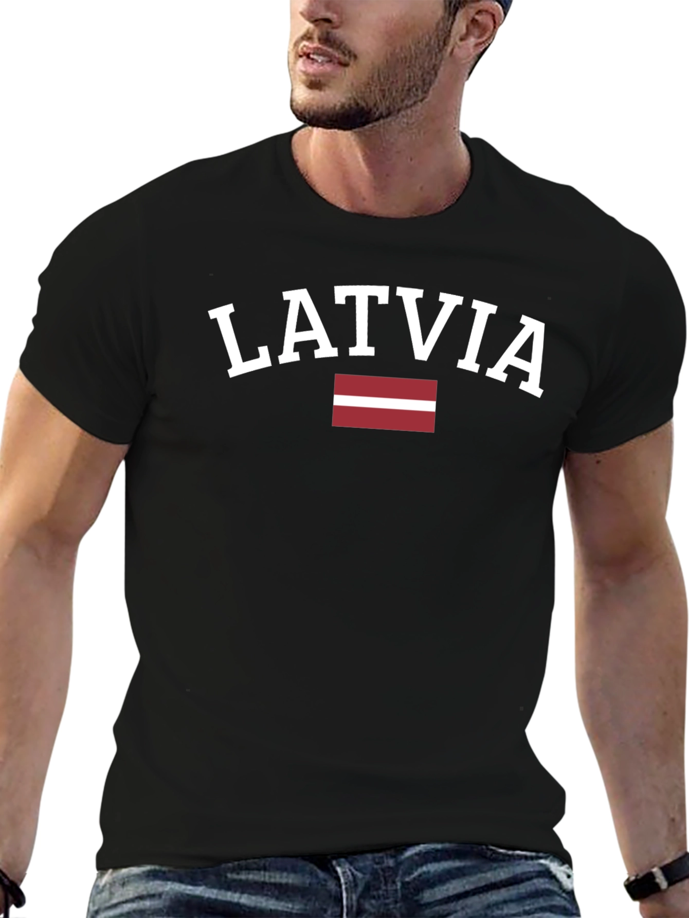 Latvia Flag Graphic Tee - Black Cotton T-Shirt