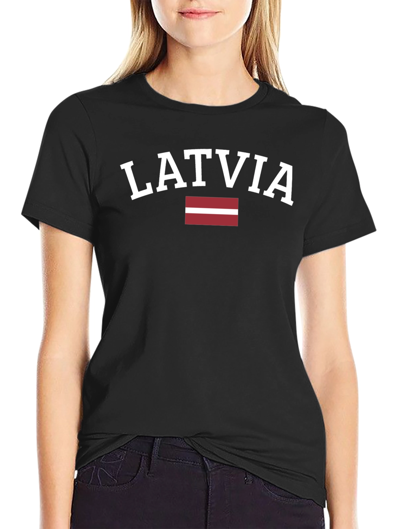Latvia Flag Graphic Tee - Black Cotton T-Shirt