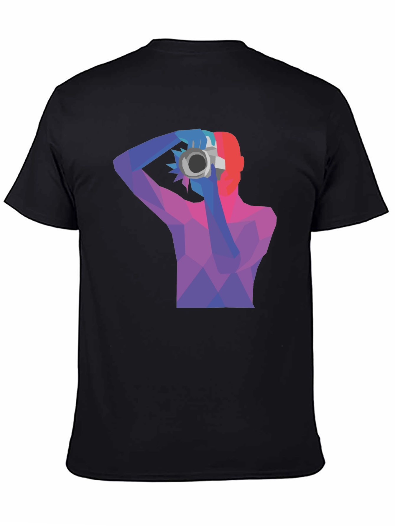 Abstract Photographer Graphic Tee - Black Cotton Shirt