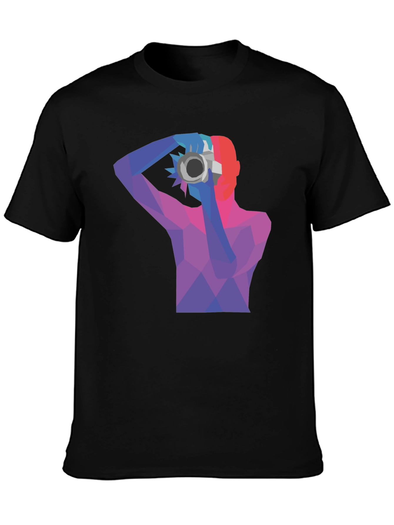 Abstract Photographer Graphic Tee - Black Cotton Shirt