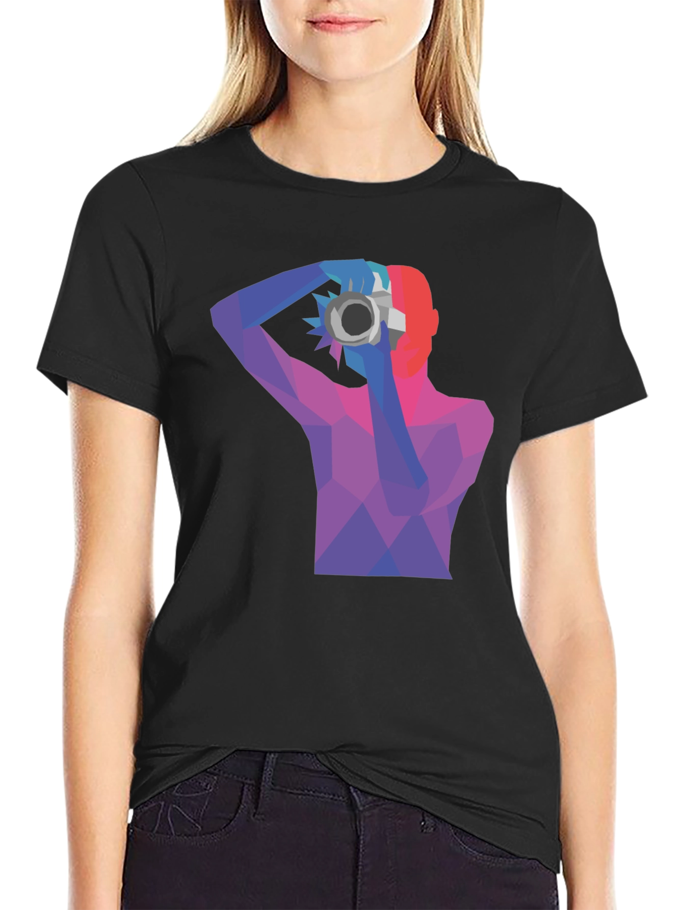Abstract Photographer Graphic Tee - Black Cotton Shirt