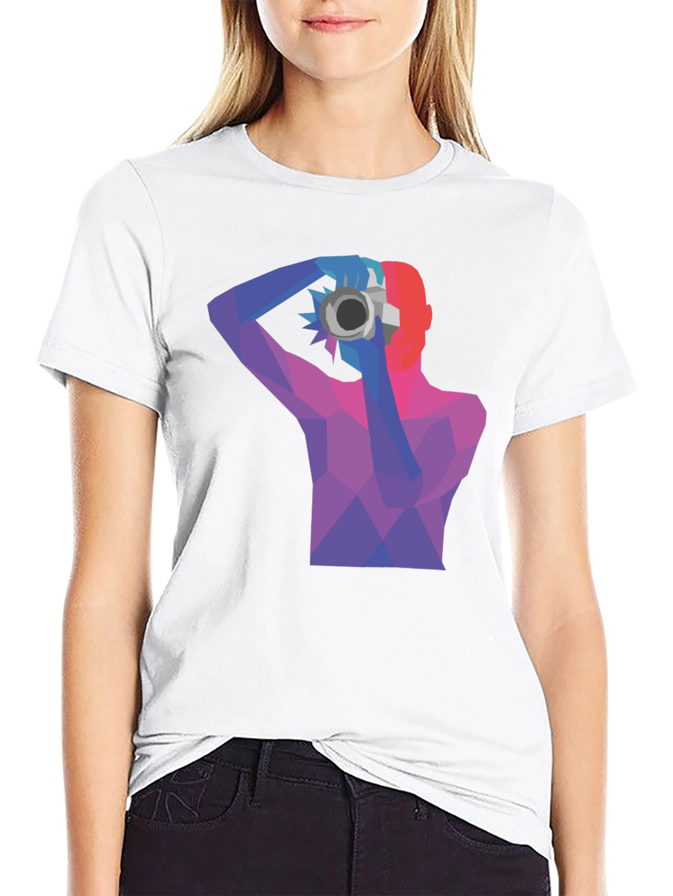 Abstract Photographer Graphic Tee - Black Cotton Shirt