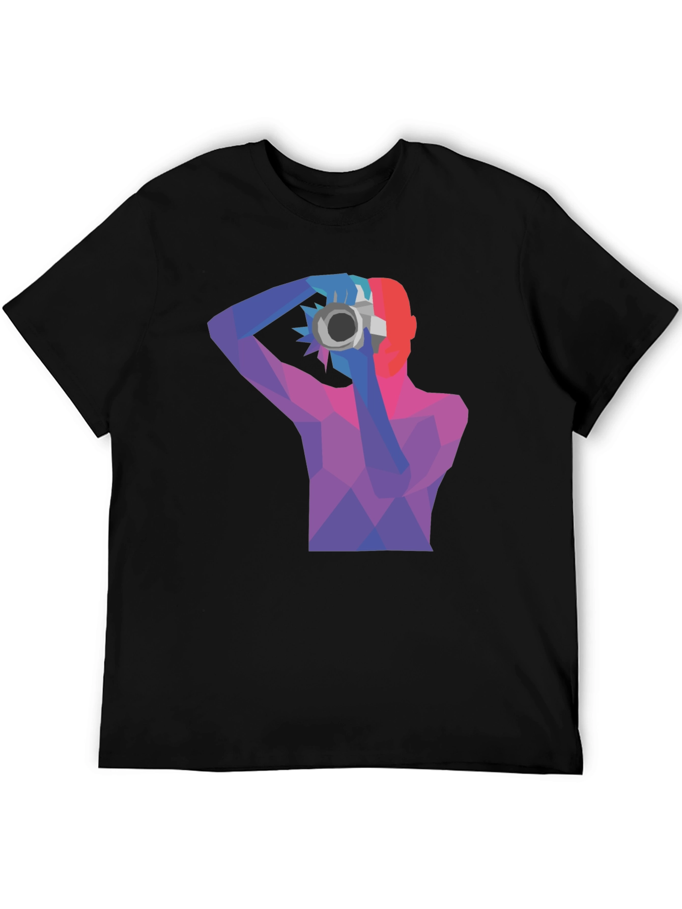 Abstract Photographer Graphic Tee - Black Cotton Shirt