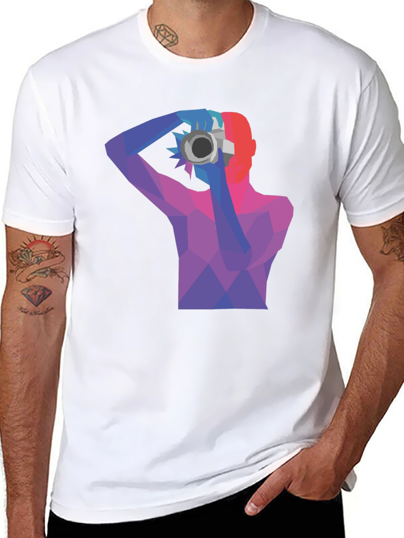 Abstract Photographer Graphic Tee - Black Cotton Shirt