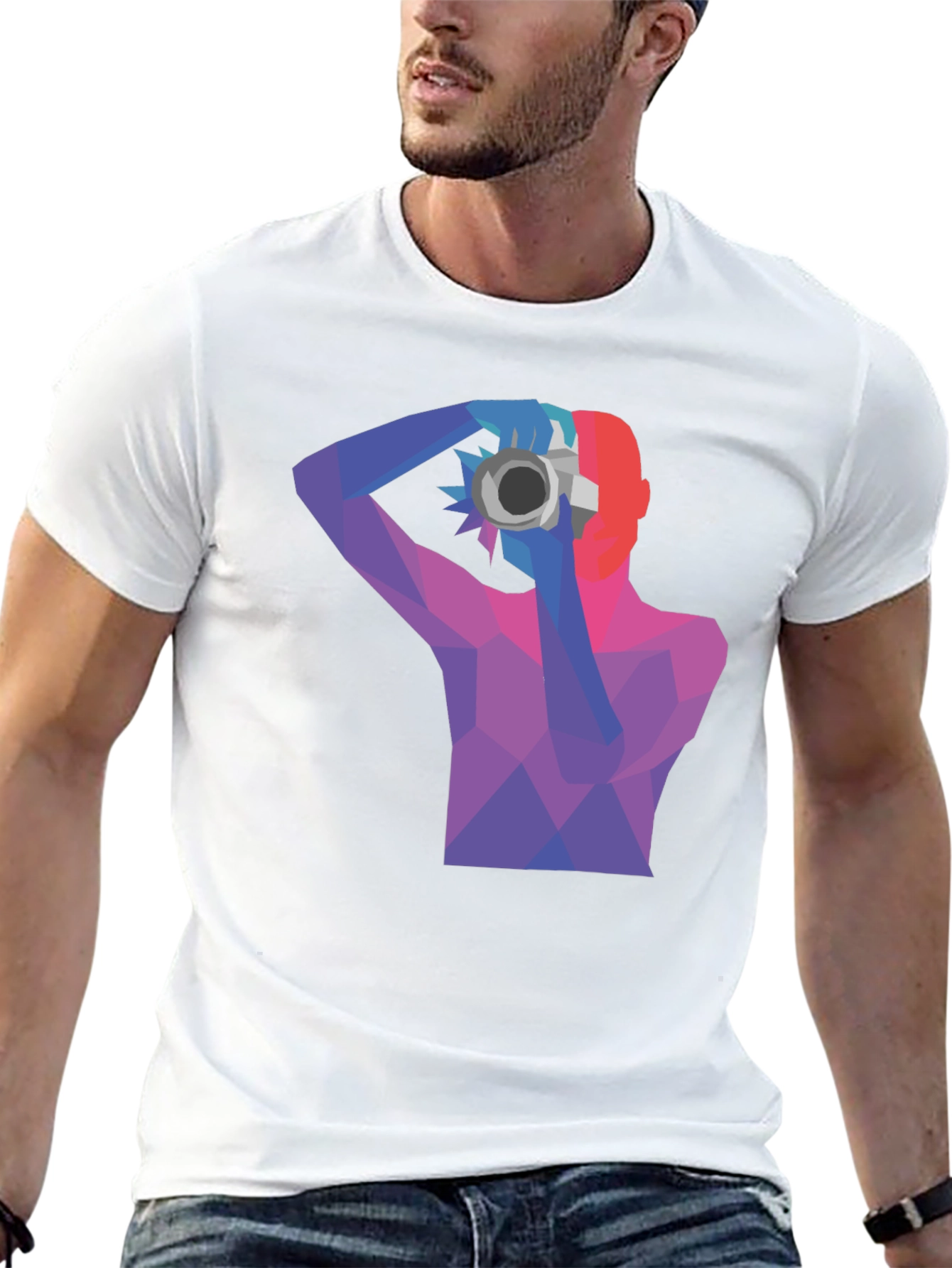 Abstract Photographer Graphic Tee - Black Cotton Shirt