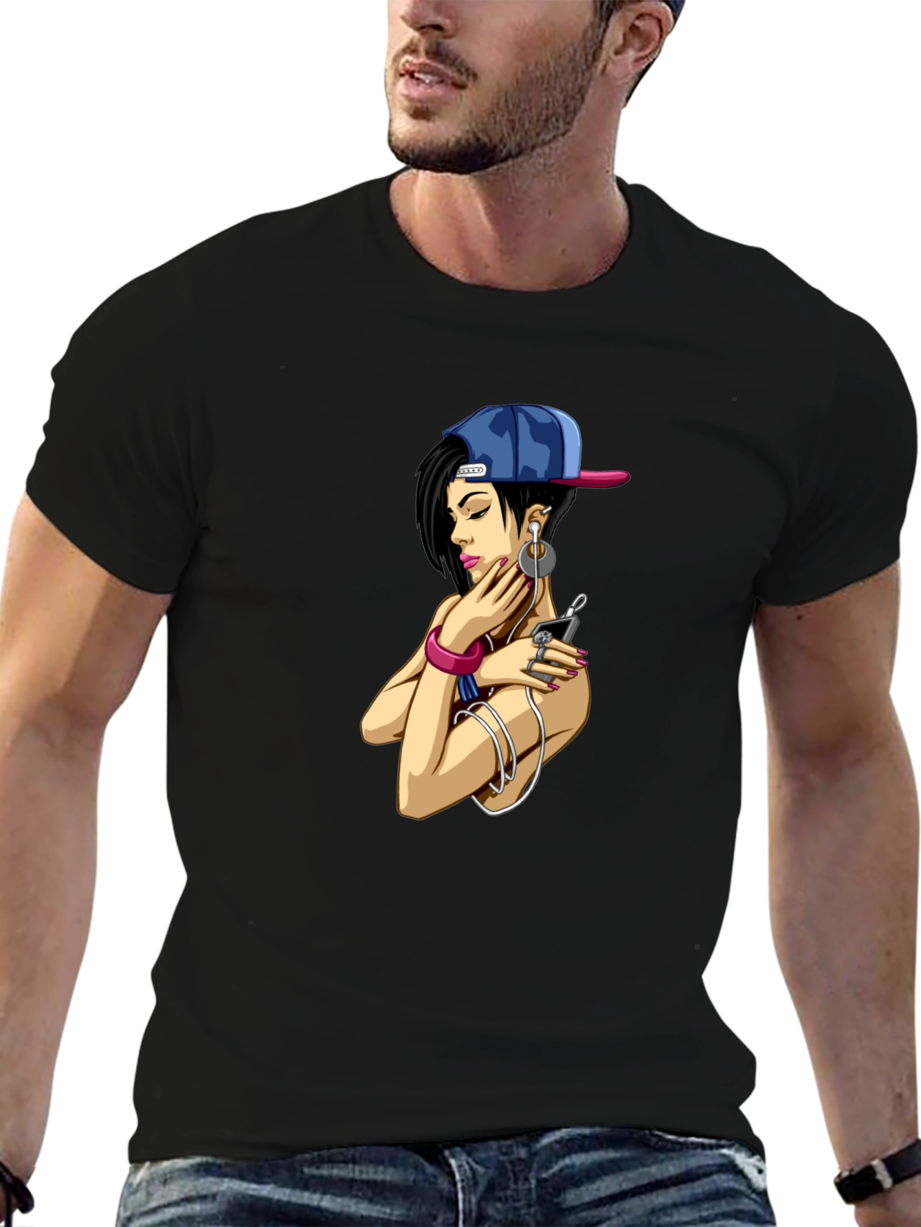 Urban Style Graphic Tee - Girl with Headphones