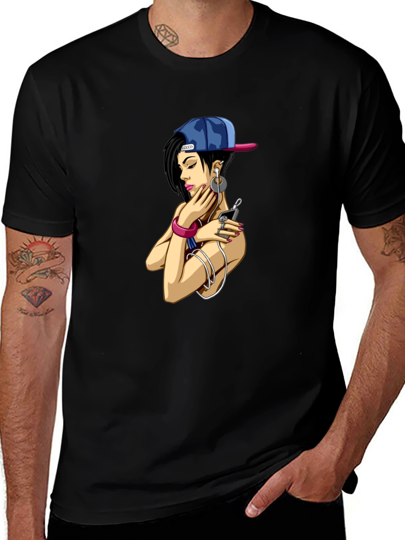 Urban Style Graphic Tee - Girl with Headphones