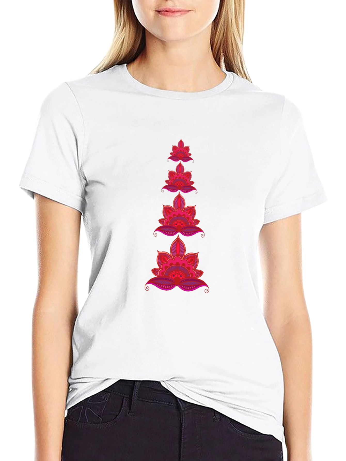 Lotus Flower Graphic Print Black T-Shirt