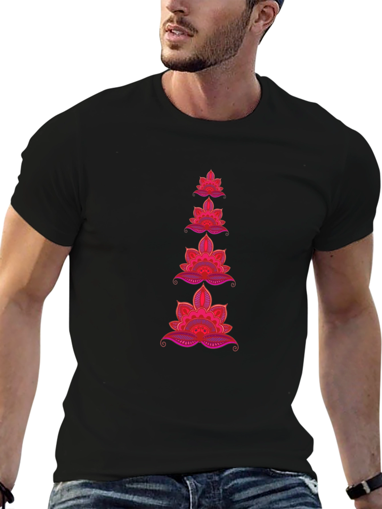 Lotus Flower Graphic Print Black T-Shirt