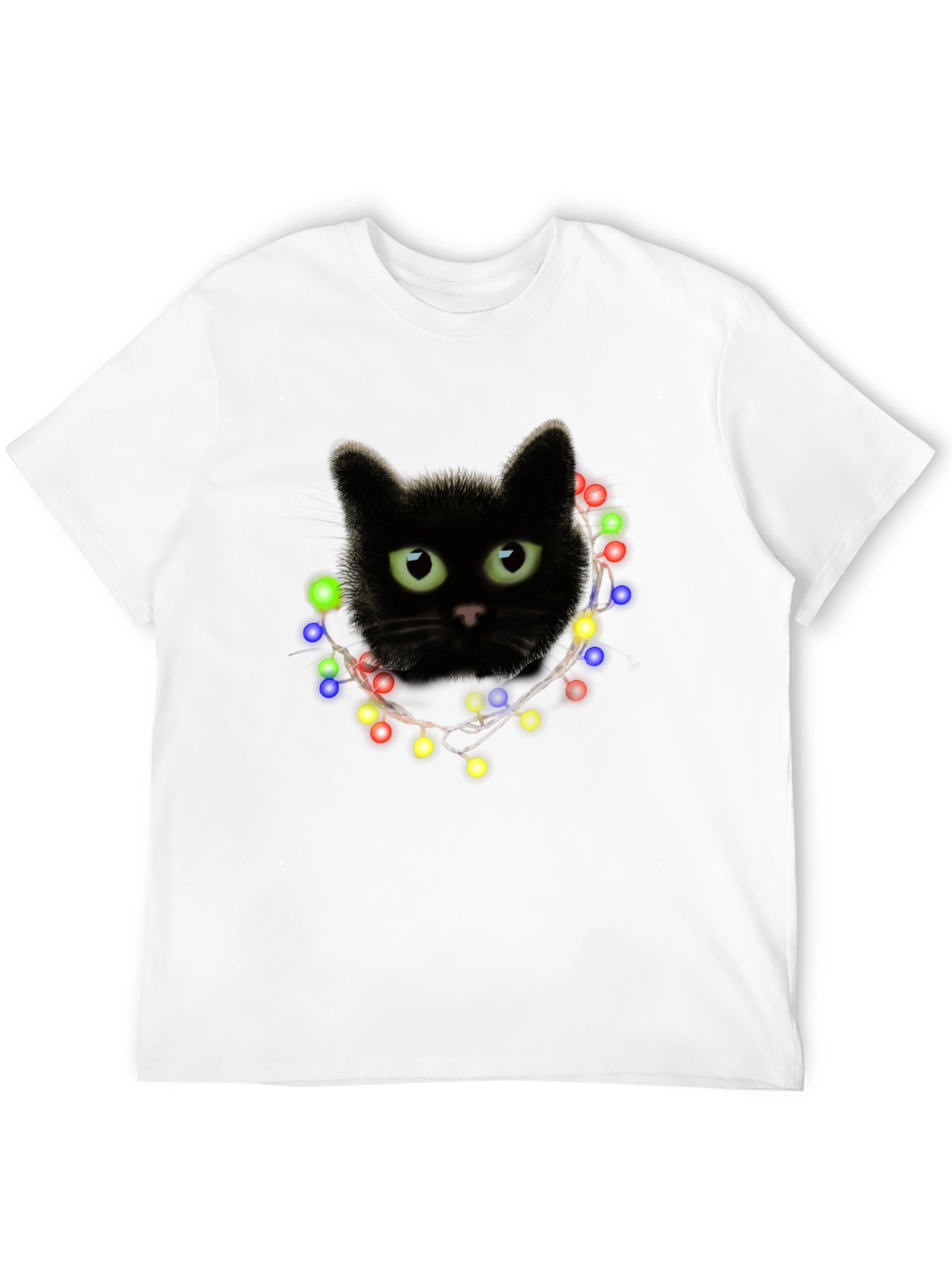 Black Cat Christmas Lights T-Shirt