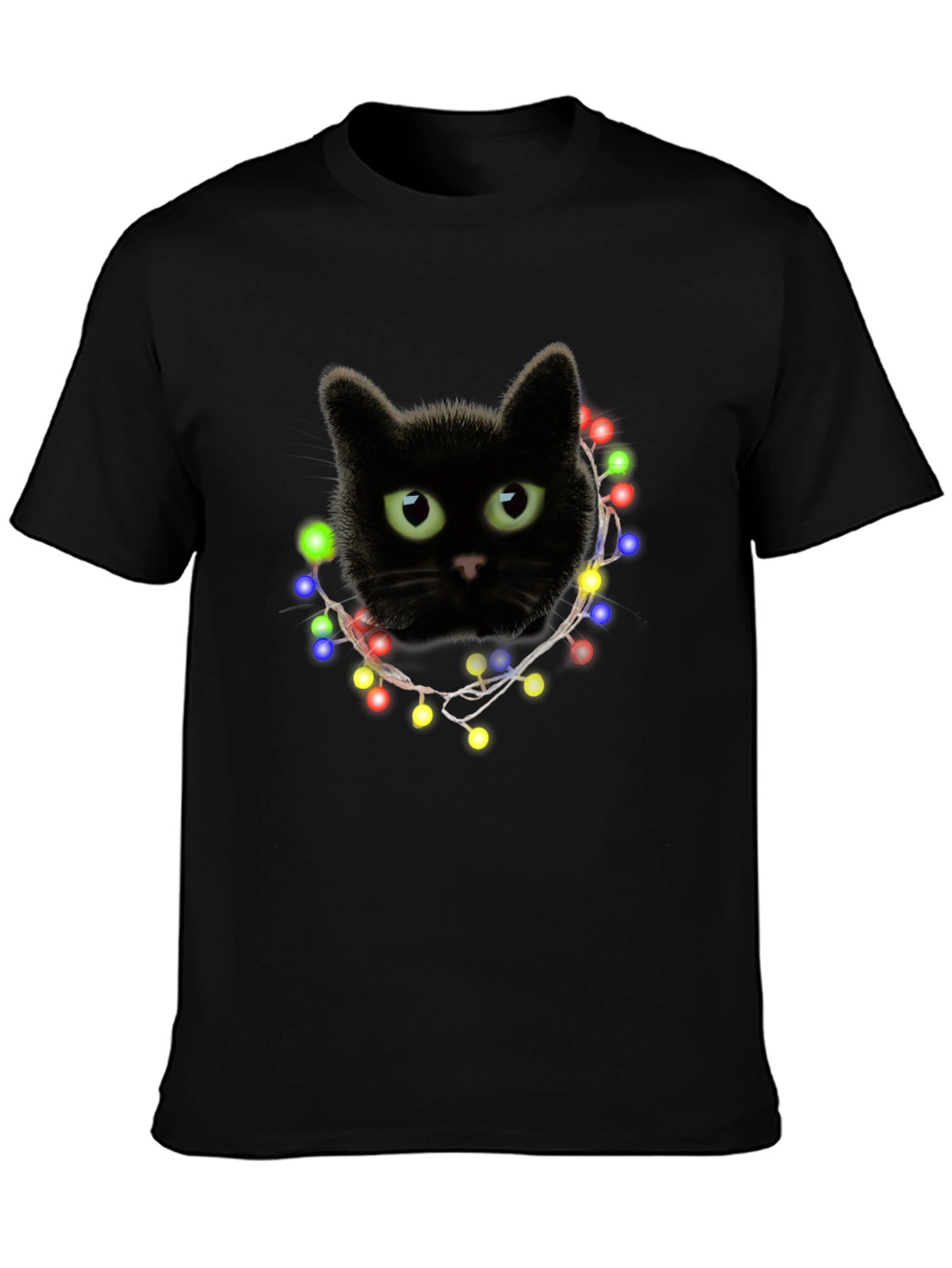 Black Cat Christmas Lights T-Shirt