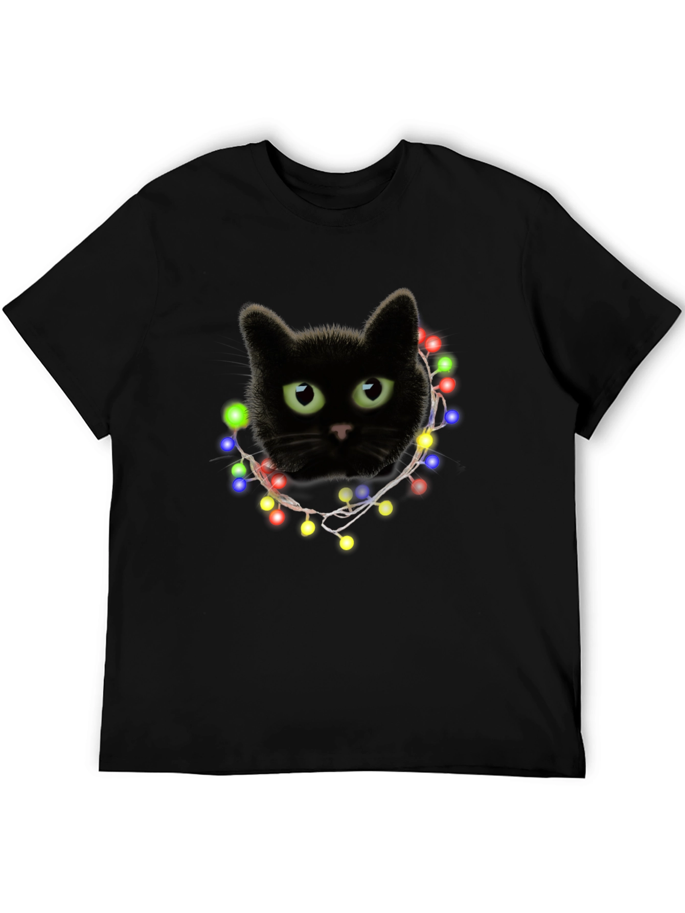 Black Cat Christmas Lights T-Shirt