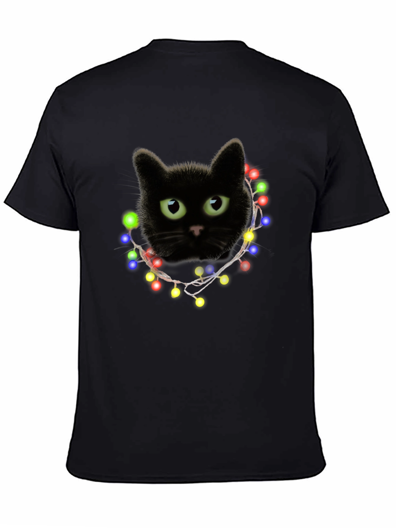 Black Cat Christmas Lights T-Shirt