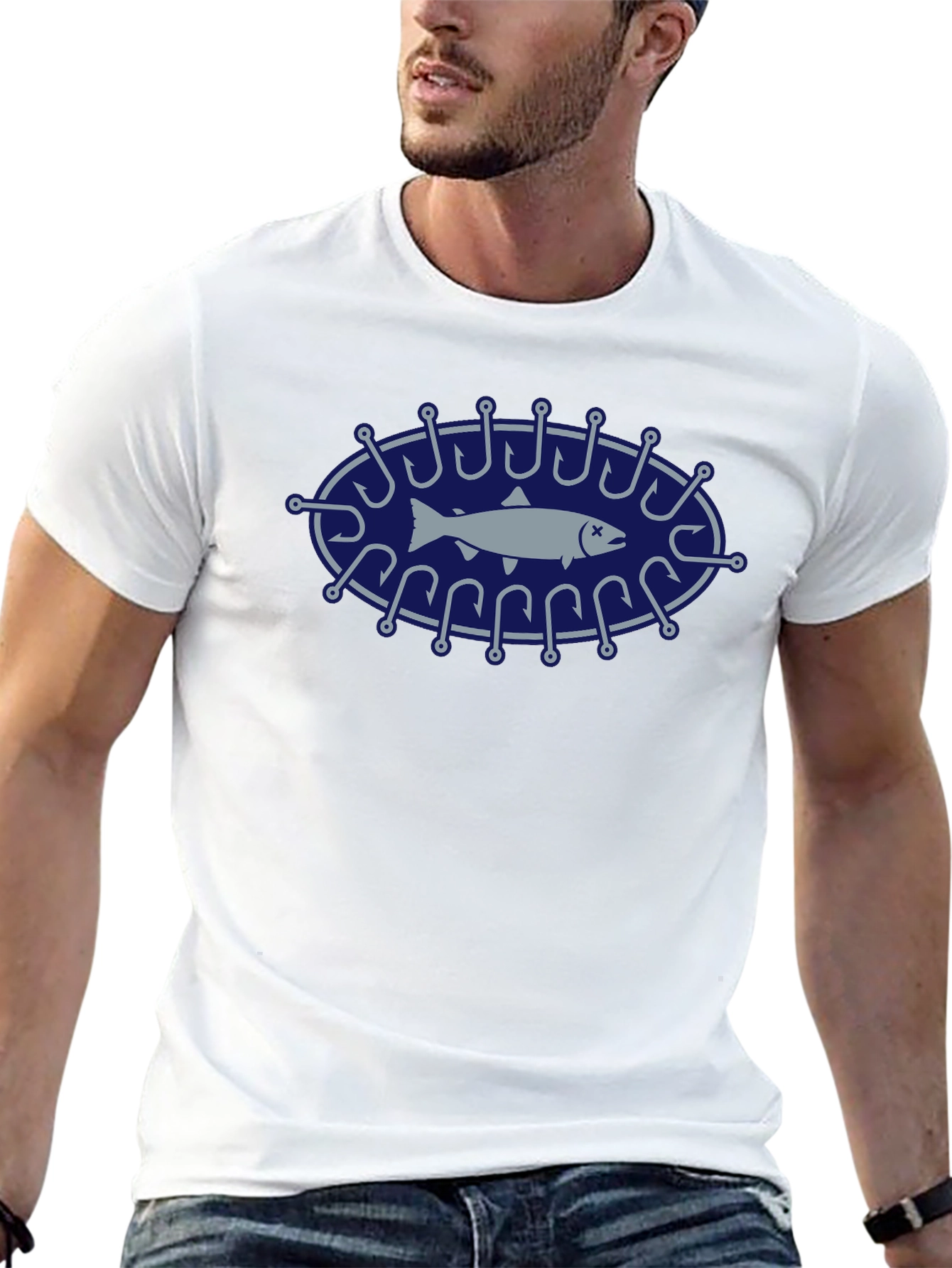Fishing Hook Fish Graphic Tee - Black