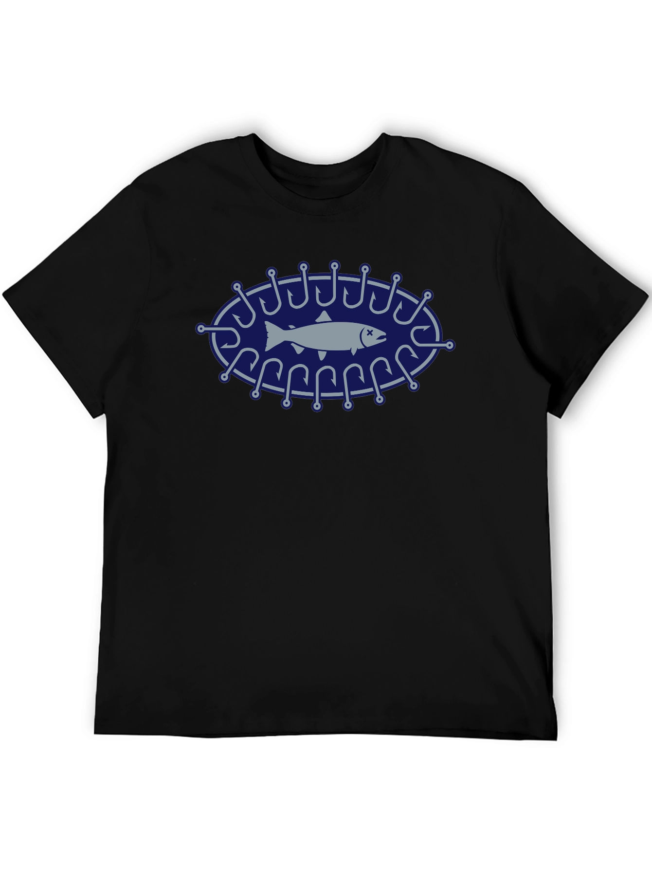 Fishing Hook Fish Graphic Tee - Black