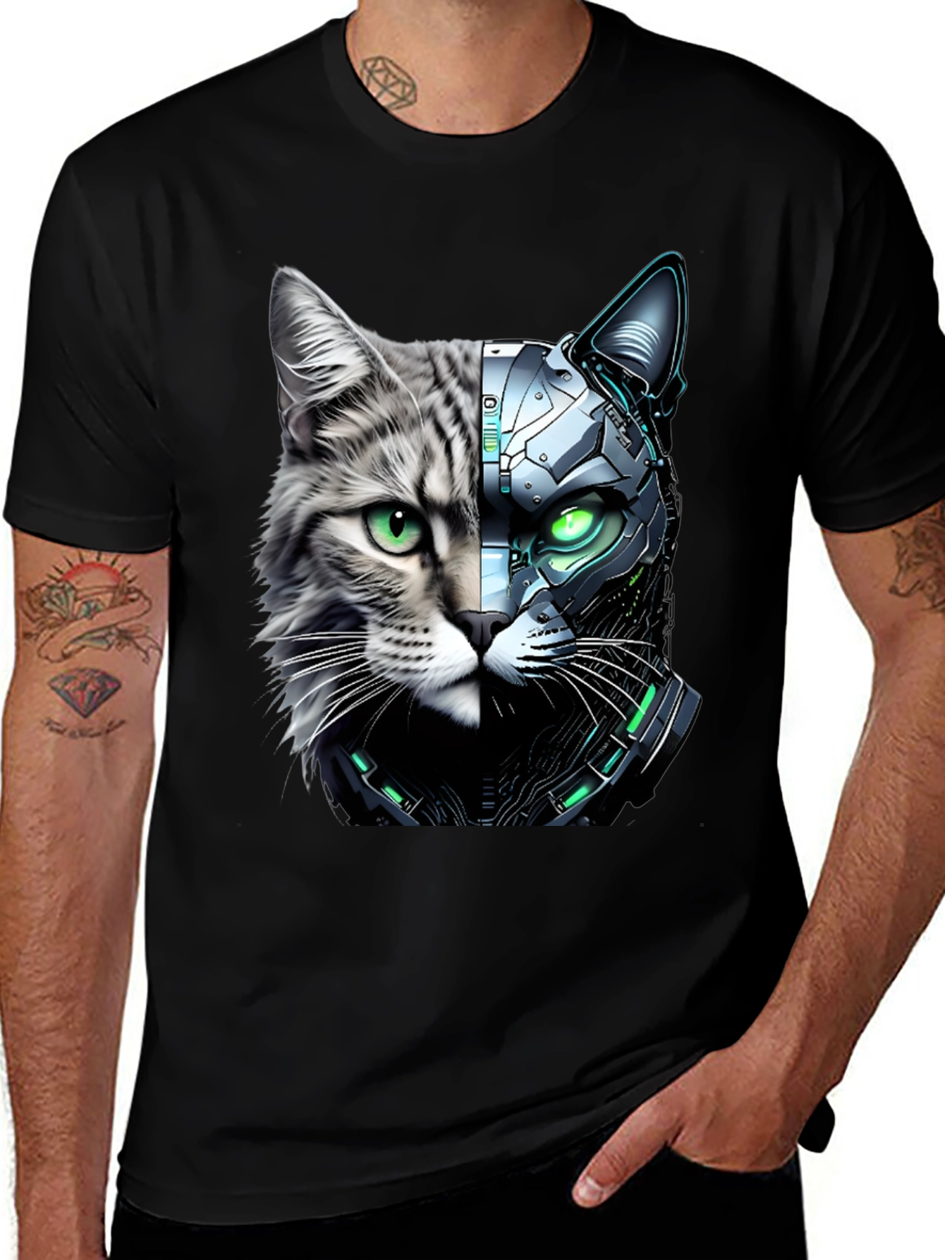 Cyber Cat T-Shirt - Futuristic Animal Tee