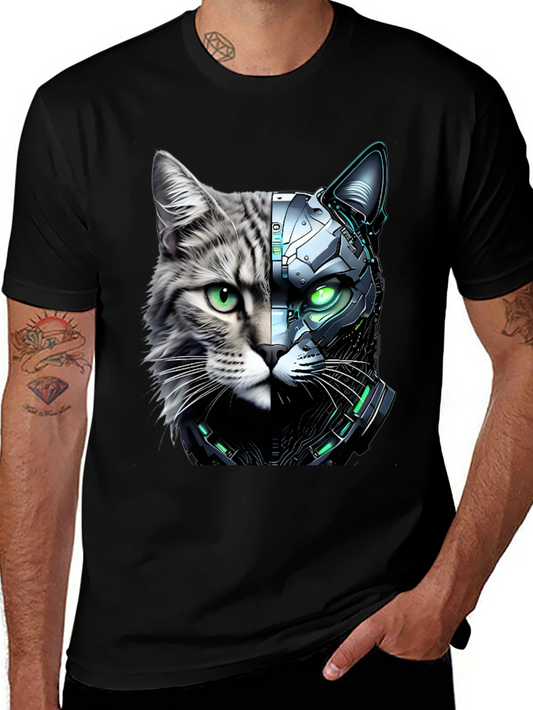 Cyber Cat T-Shirt - Futuristic Animal Tee