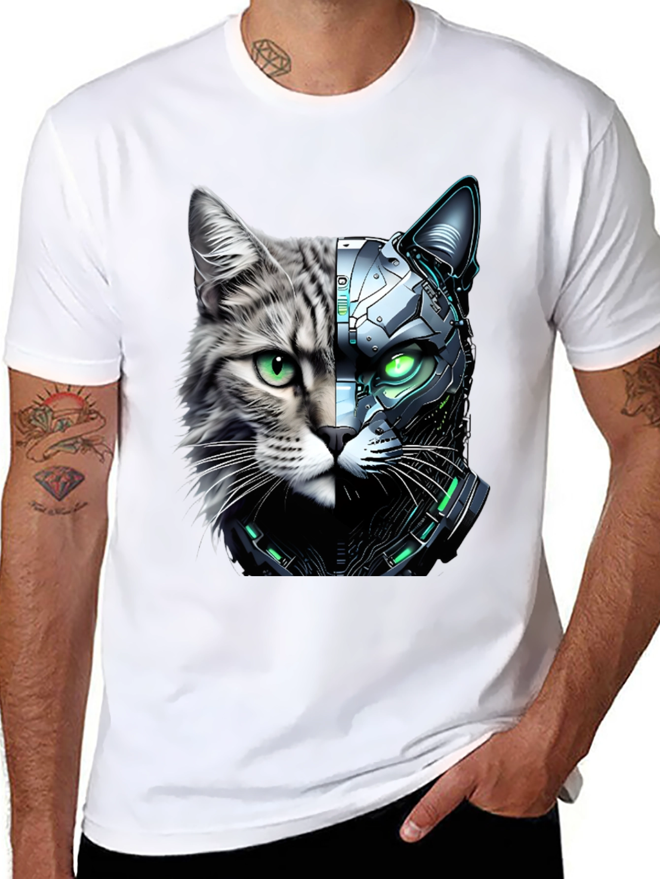 Cyber Cat T-Shirt - Futuristic Animal Tee