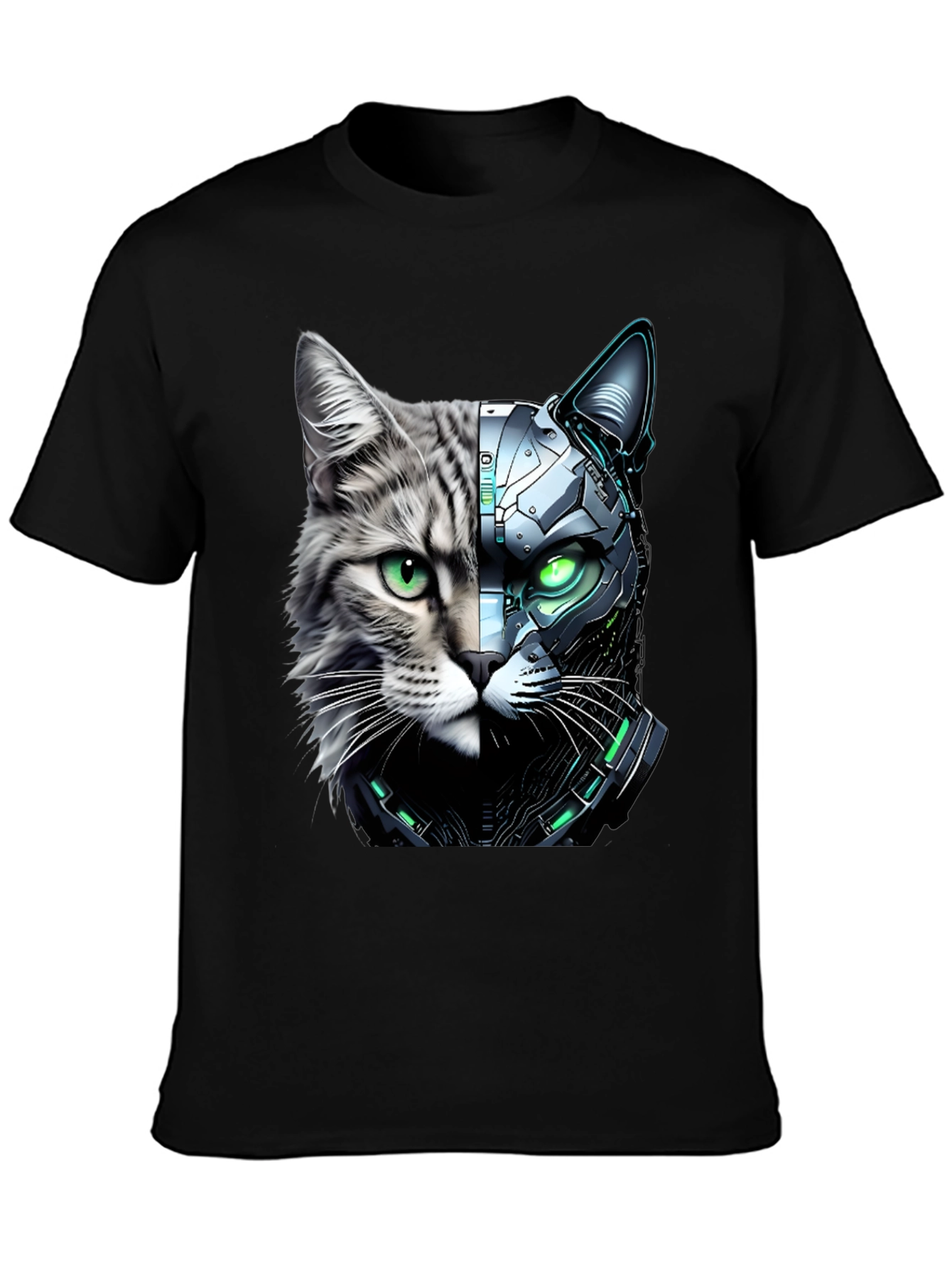 Cyber Cat T-Shirt - Futuristic Animal Tee