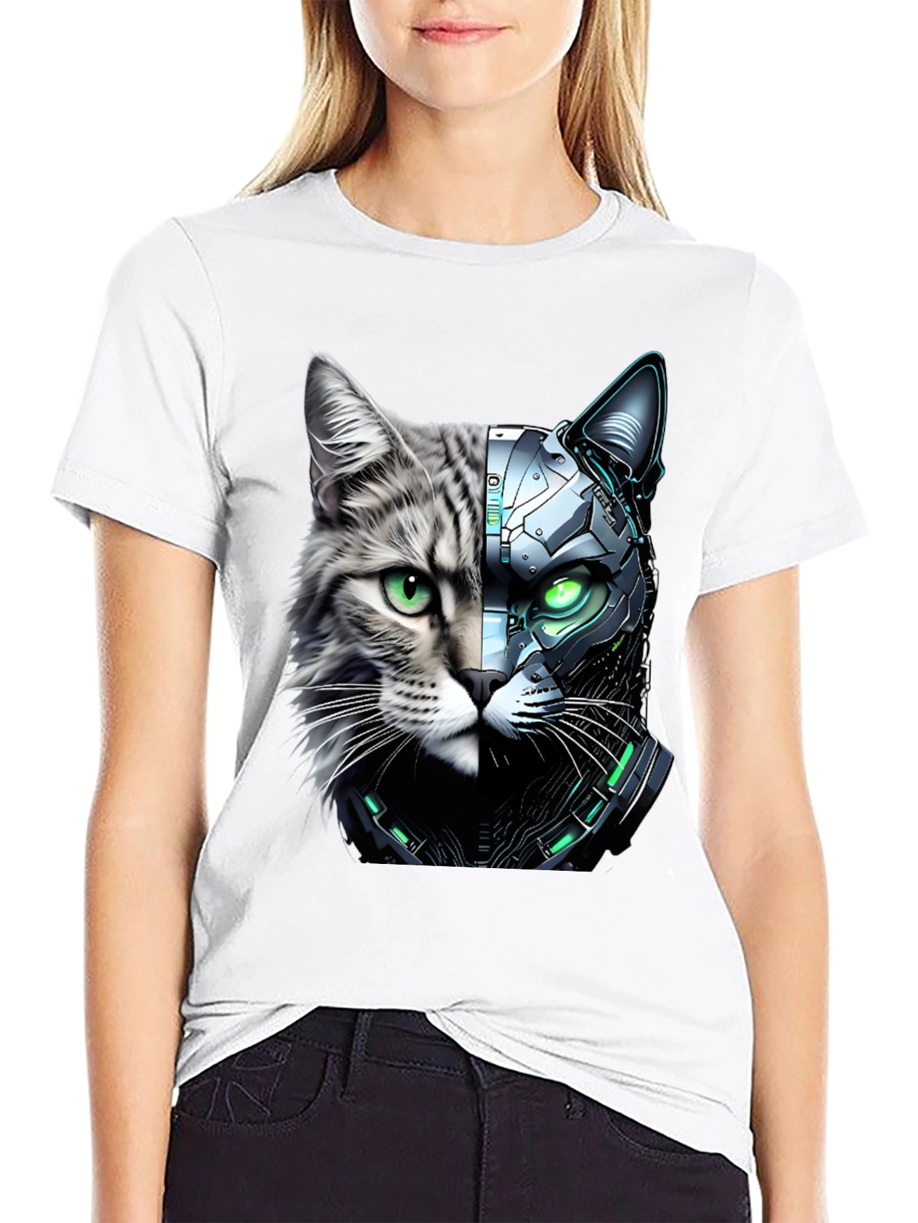 Cyber Cat T-Shirt - Futuristic Animal Tee