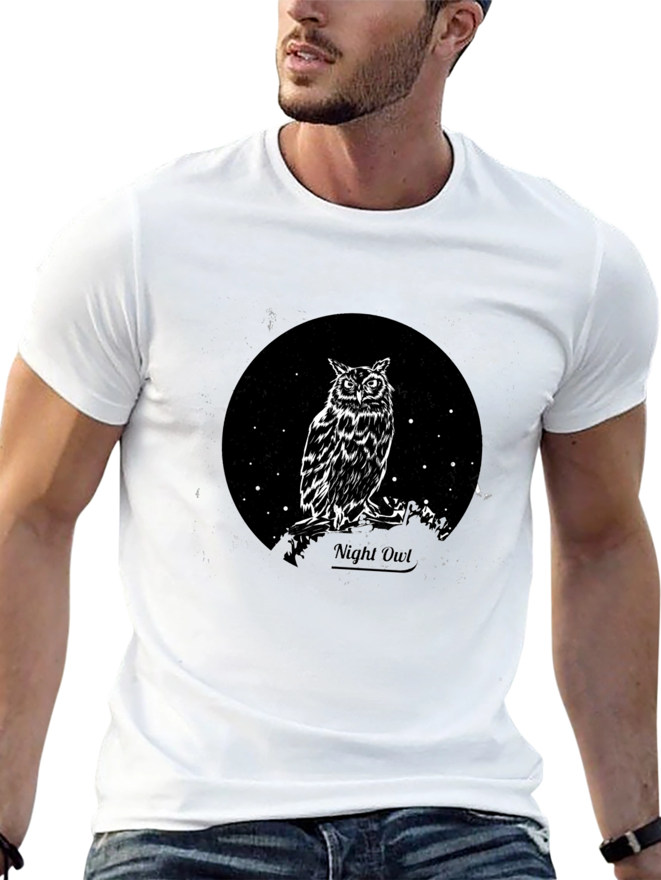 Night Owl Graphic Tee - Black Cotton T-Shirt