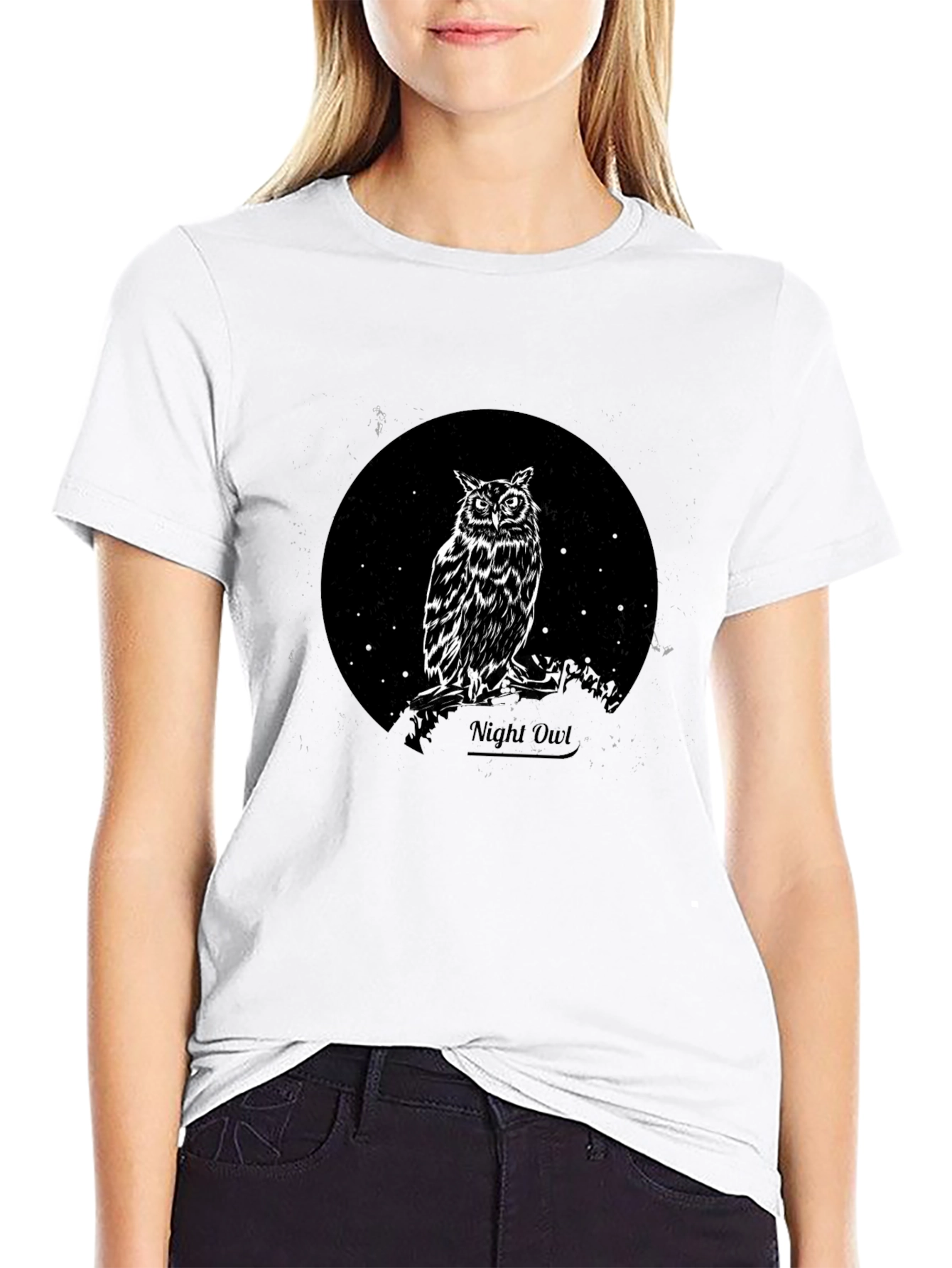 Night Owl Graphic Tee - Black Cotton T-Shirt
