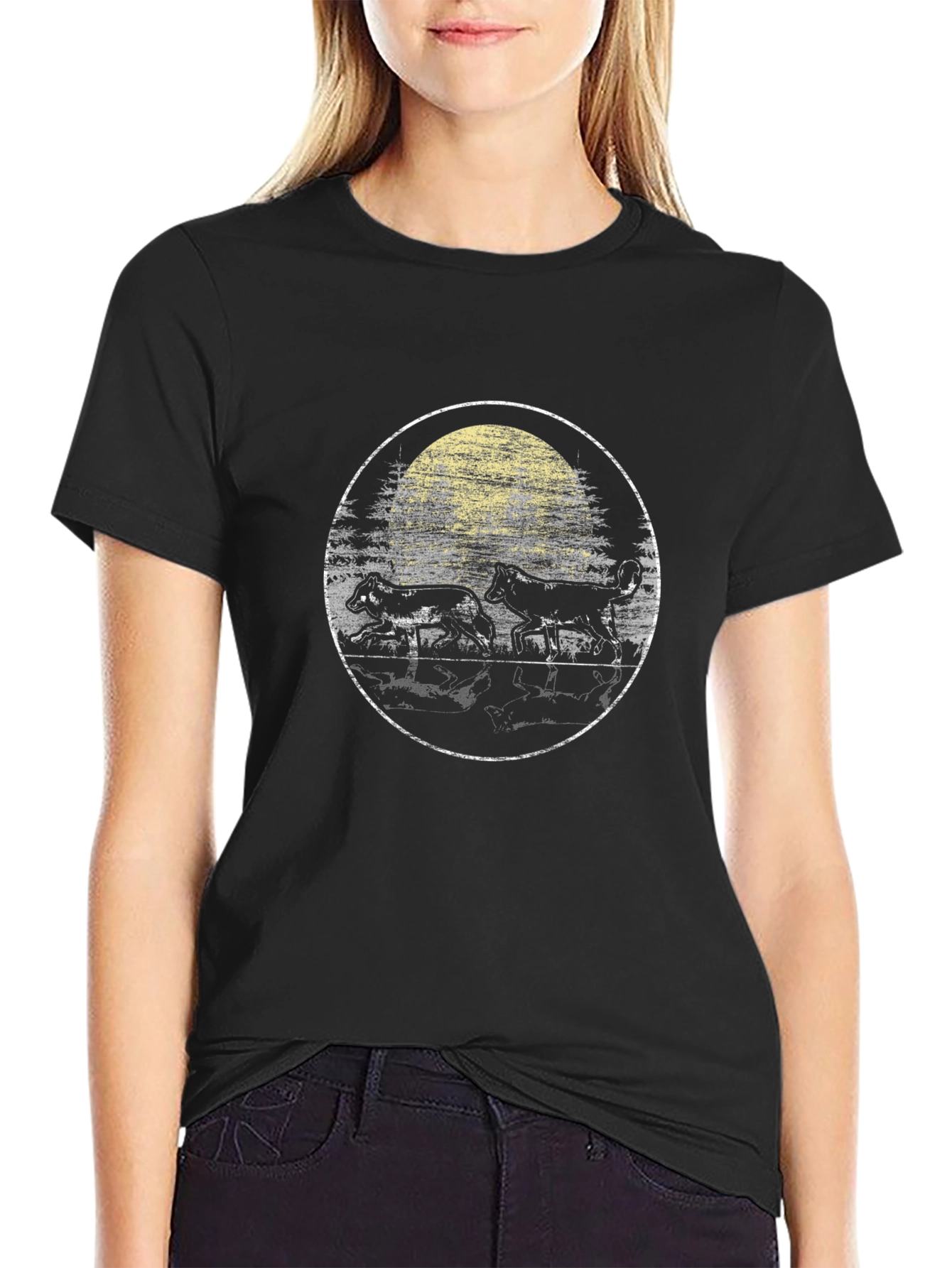 Wolf Pack Moon Graphic T-Shirt - Black