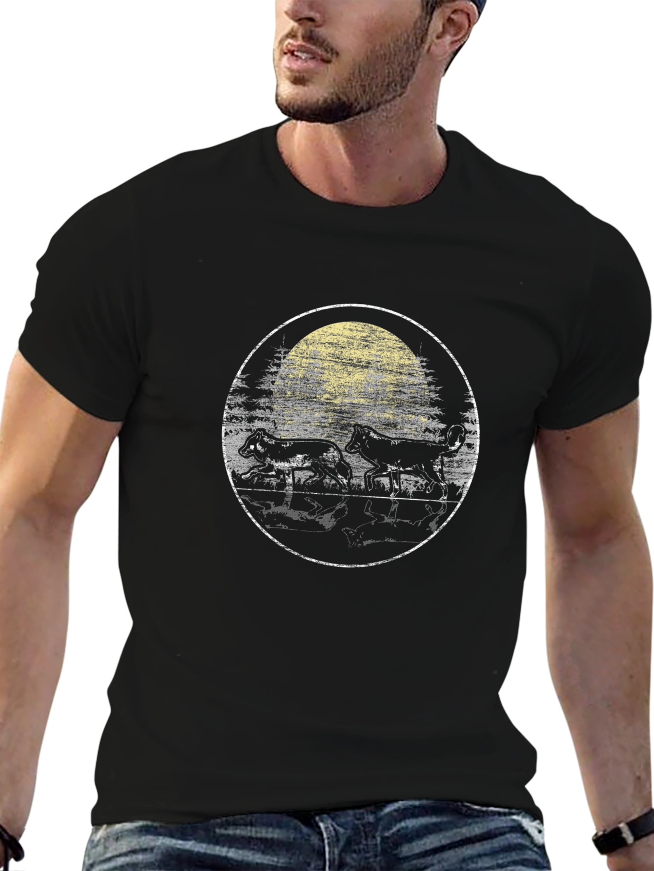 Wolf Pack Moon Graphic T-Shirt - Black