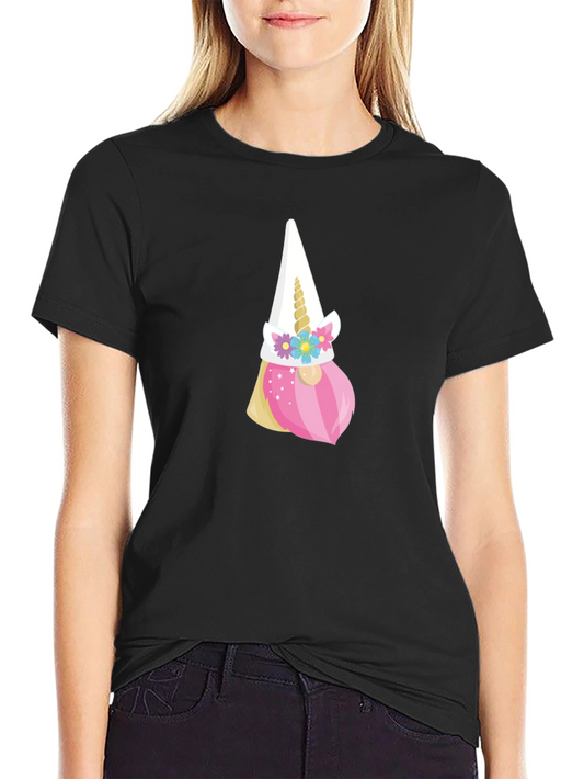 Unicorn Gnome Graphic Tee - Black Cotton Shirt