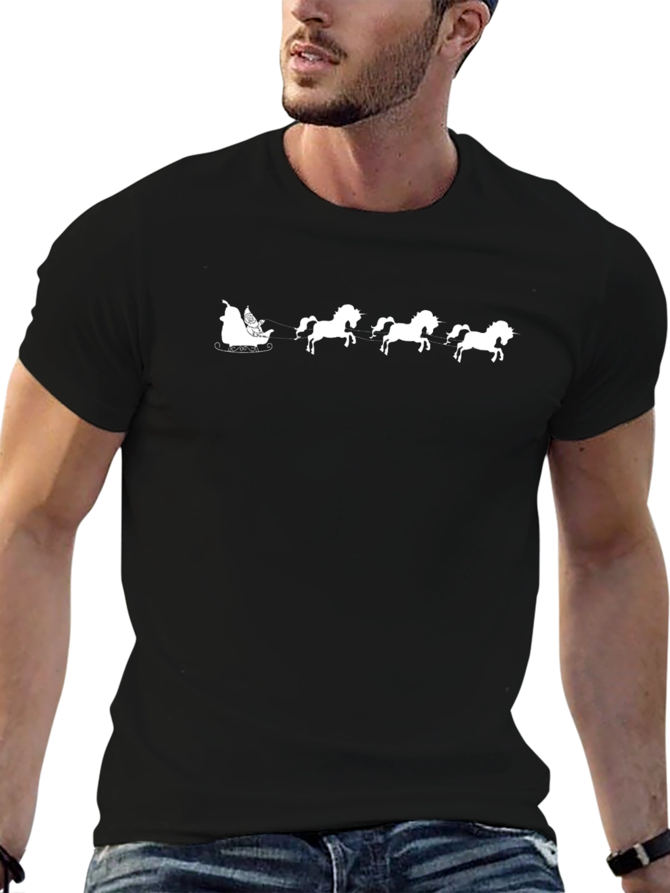 Pixel Santa & Reindeer Black T-Shirt