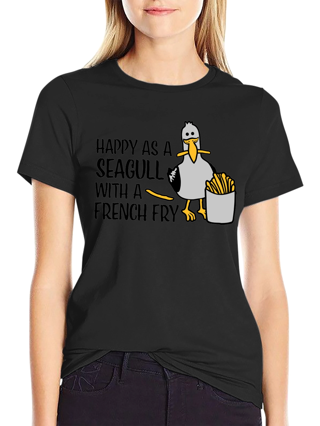 Happy Seagull French Fry T-Shirt - Unisex Graphic Tee