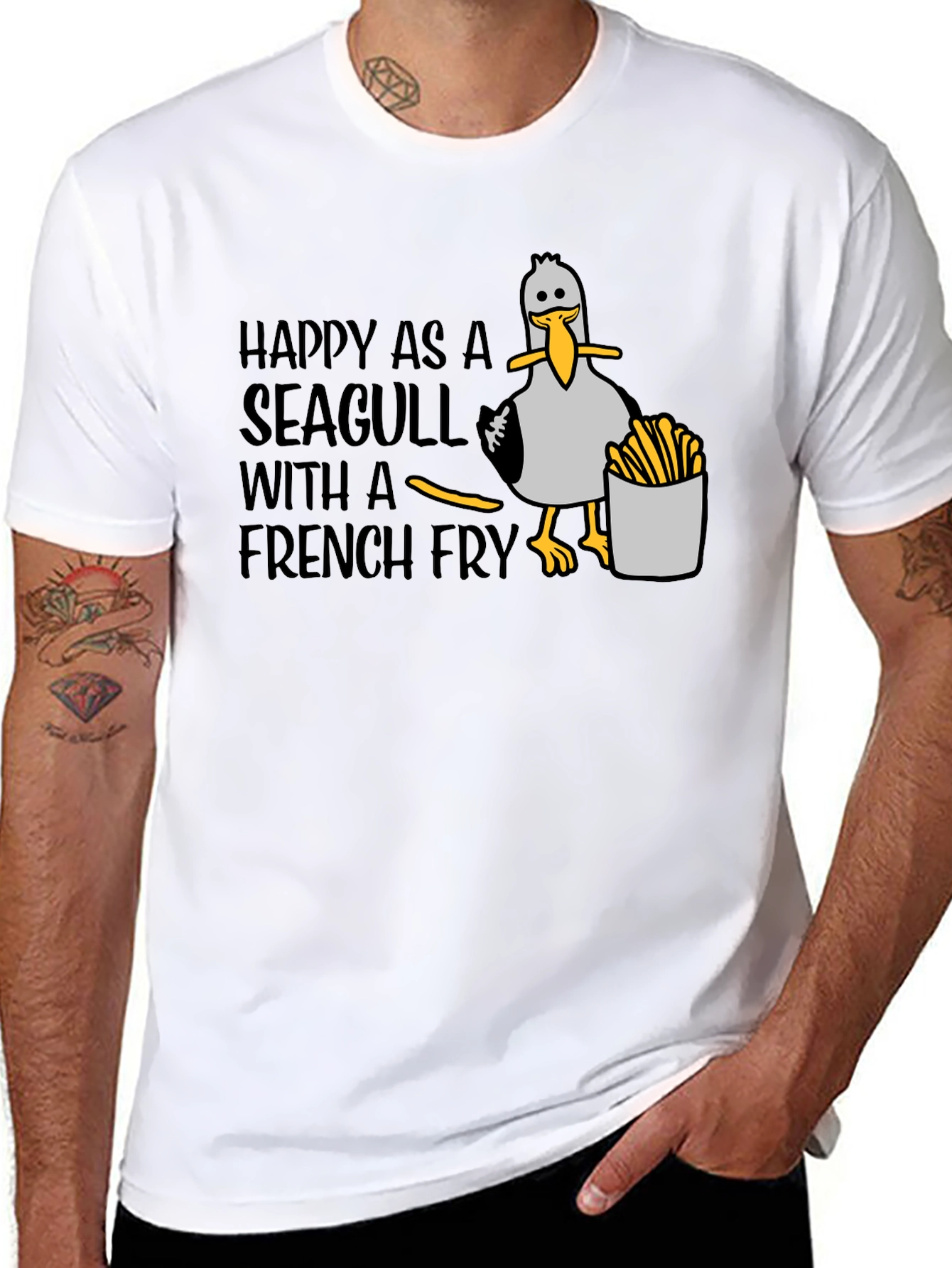 Happy Seagull French Fry T-Shirt - Unisex Graphic Tee
