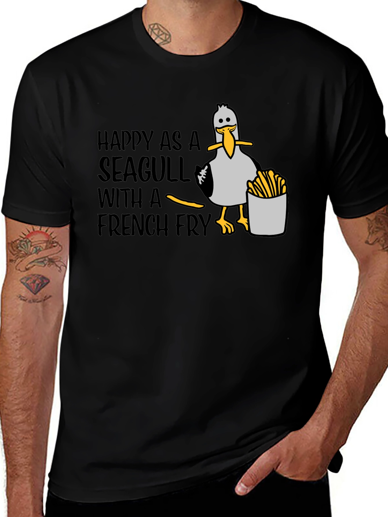 Happy Seagull French Fry T-Shirt - Unisex Graphic Tee