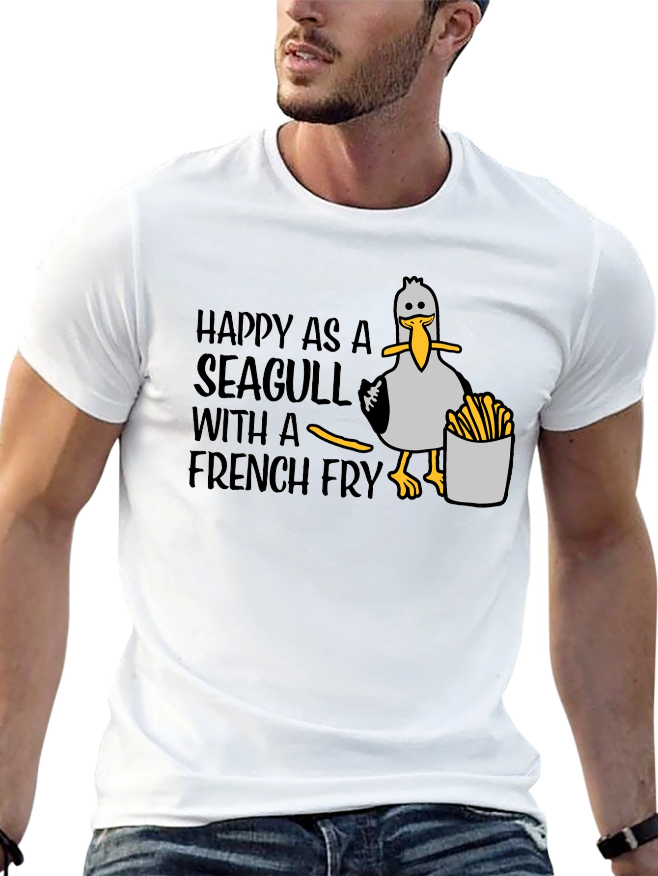 Happy Seagull French Fry T-Shirt - Unisex Graphic Tee