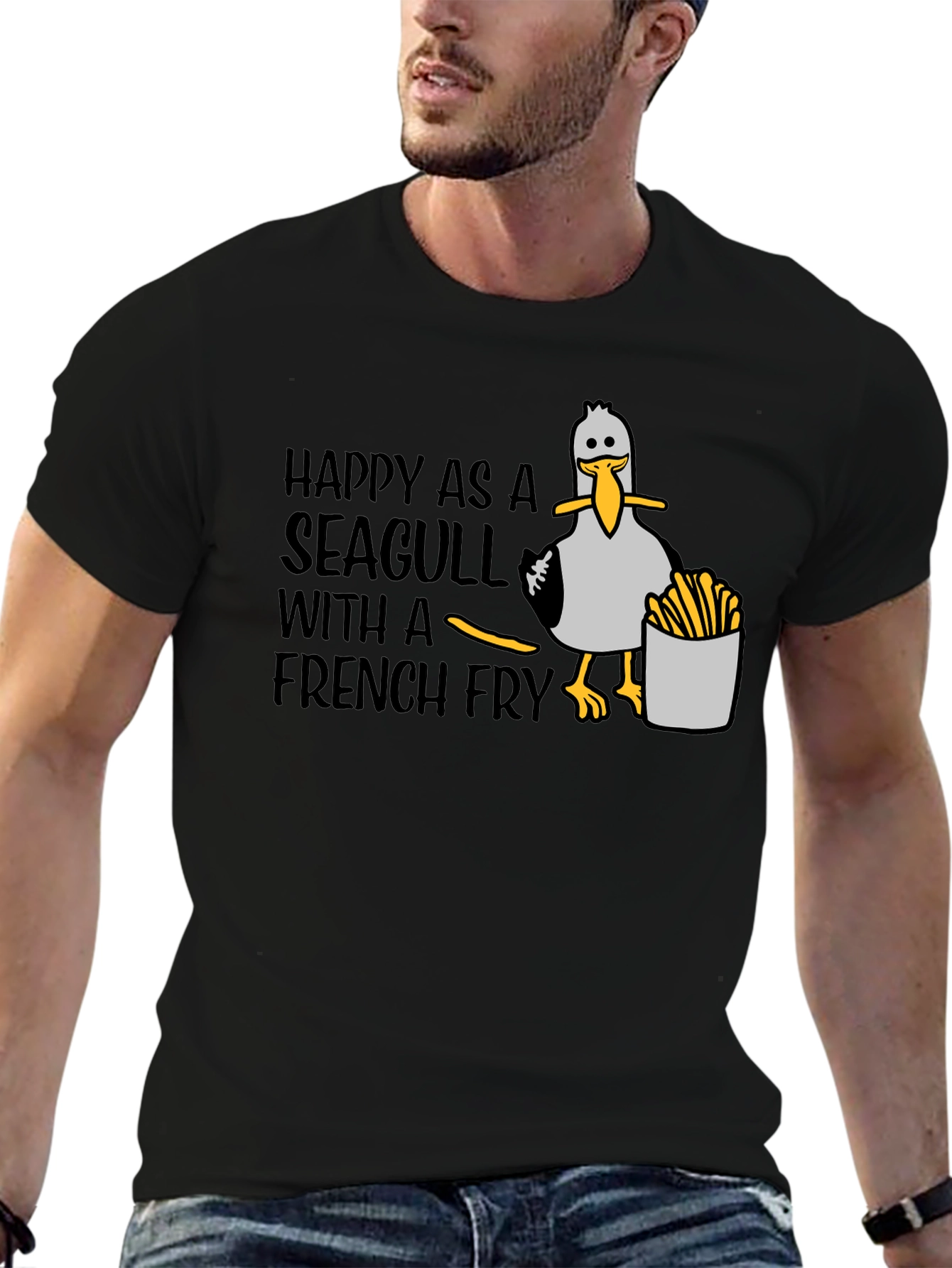Happy Seagull French Fry T-Shirt - Unisex Graphic Tee