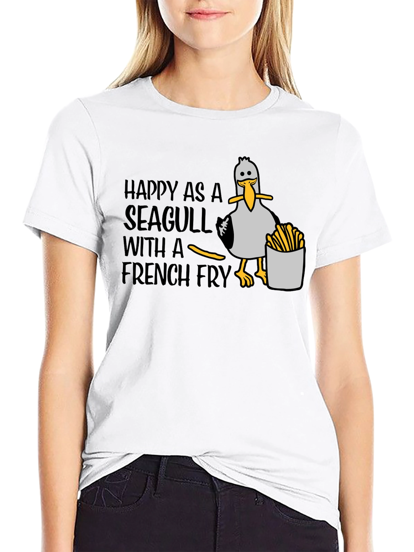 Happy Seagull French Fry T-Shirt - Unisex Graphic Tee