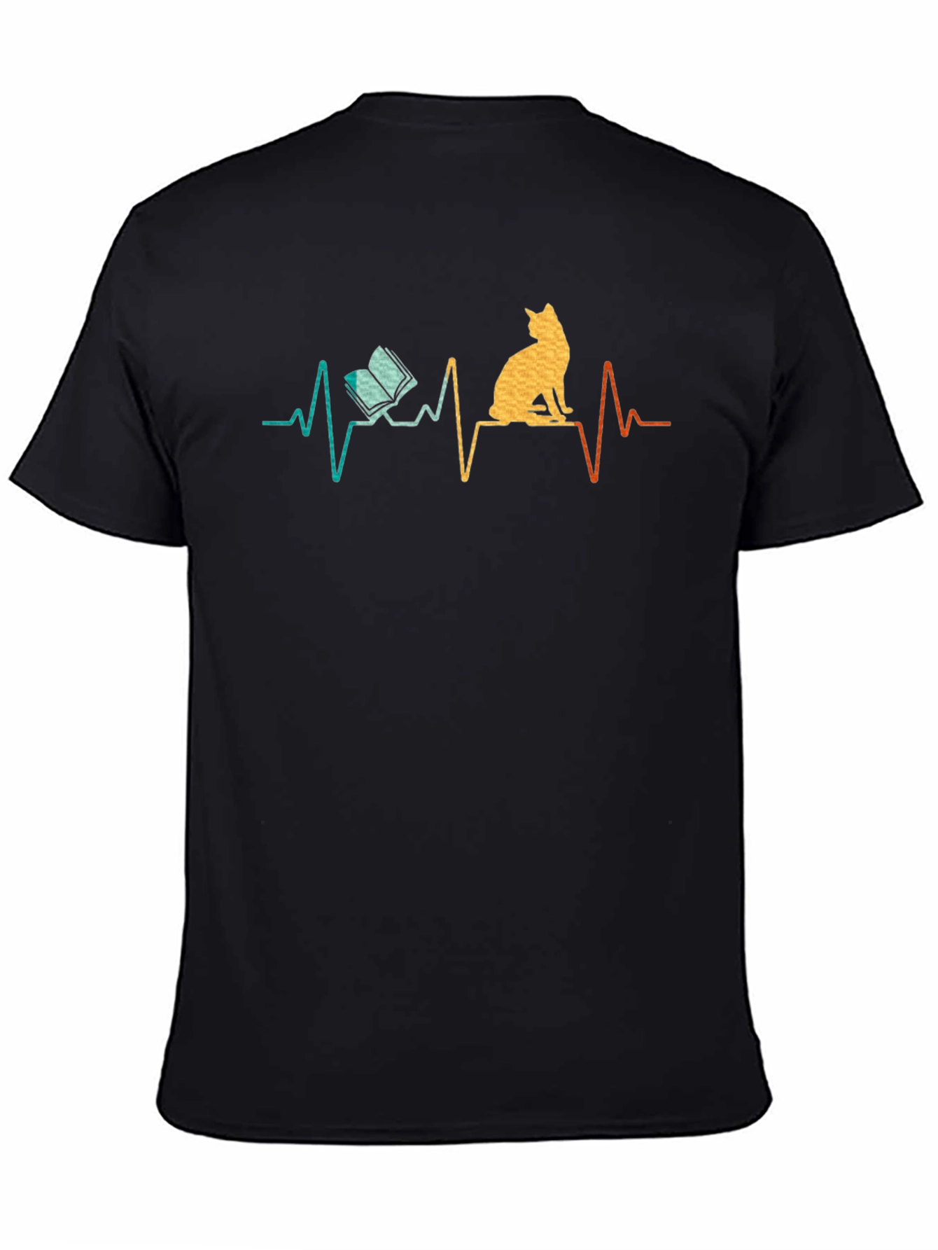 Cat & Book ECG Heartbeat T-Shirt