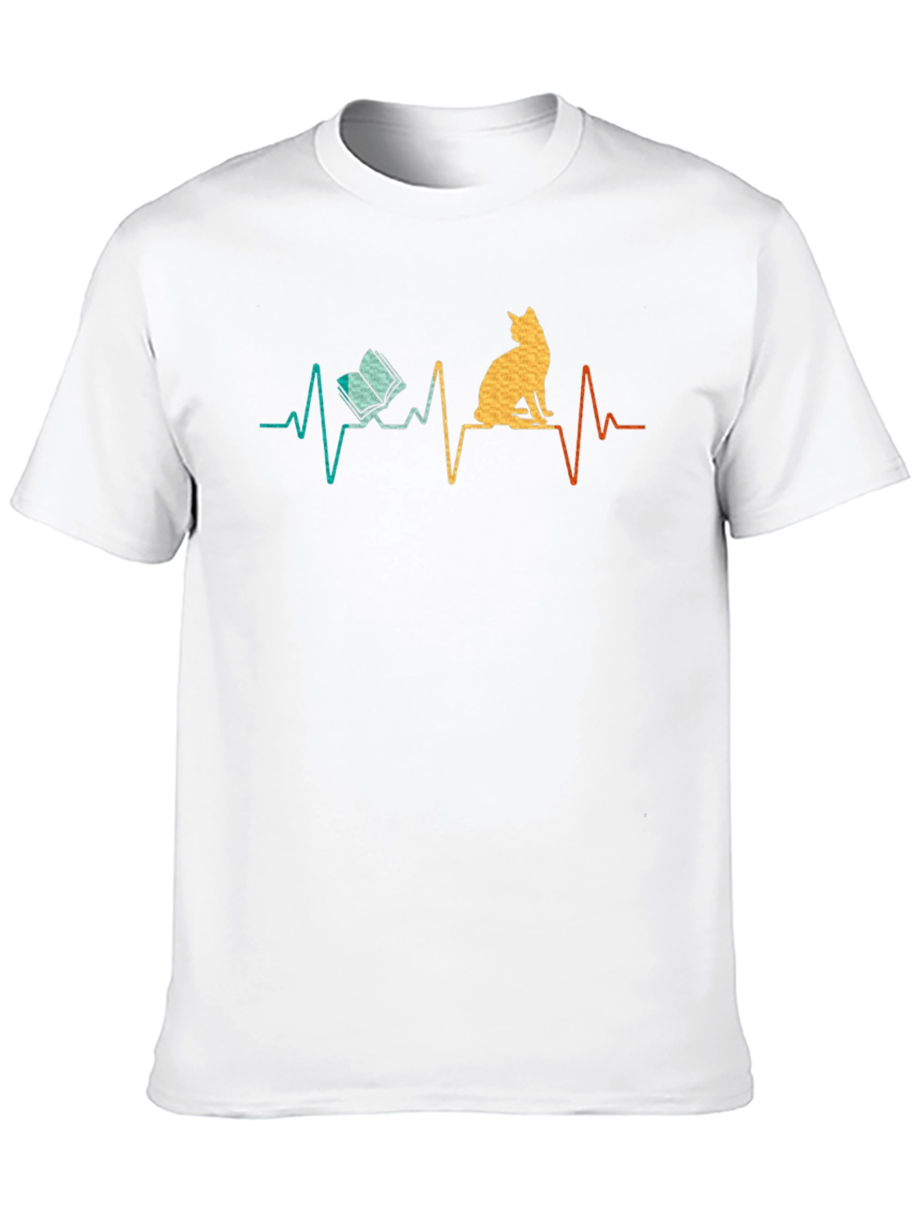 Cat & Book ECG Heartbeat T-Shirt