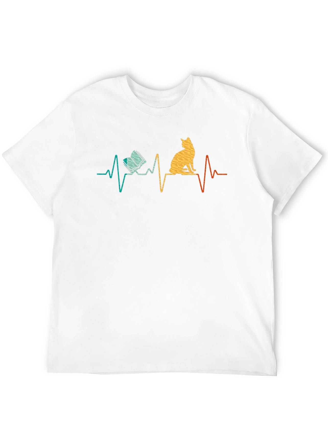 Cat & Book ECG Heartbeat T-Shirt