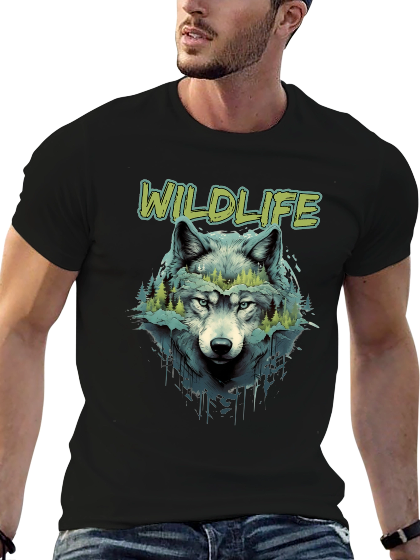 Wildlife Wolf Graphic Black T-Shirt