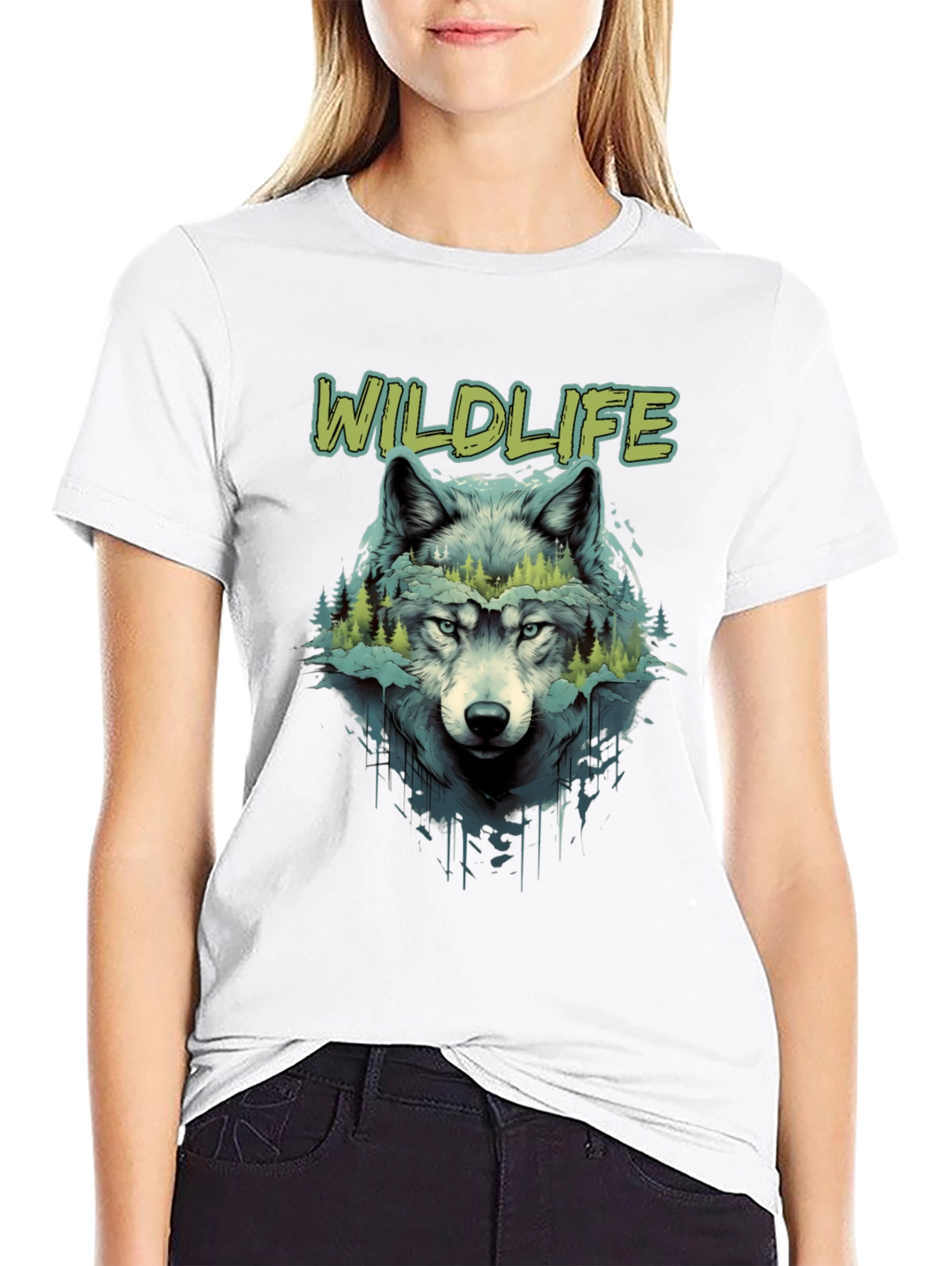 Wildlife Wolf Graphic Black T-Shirt