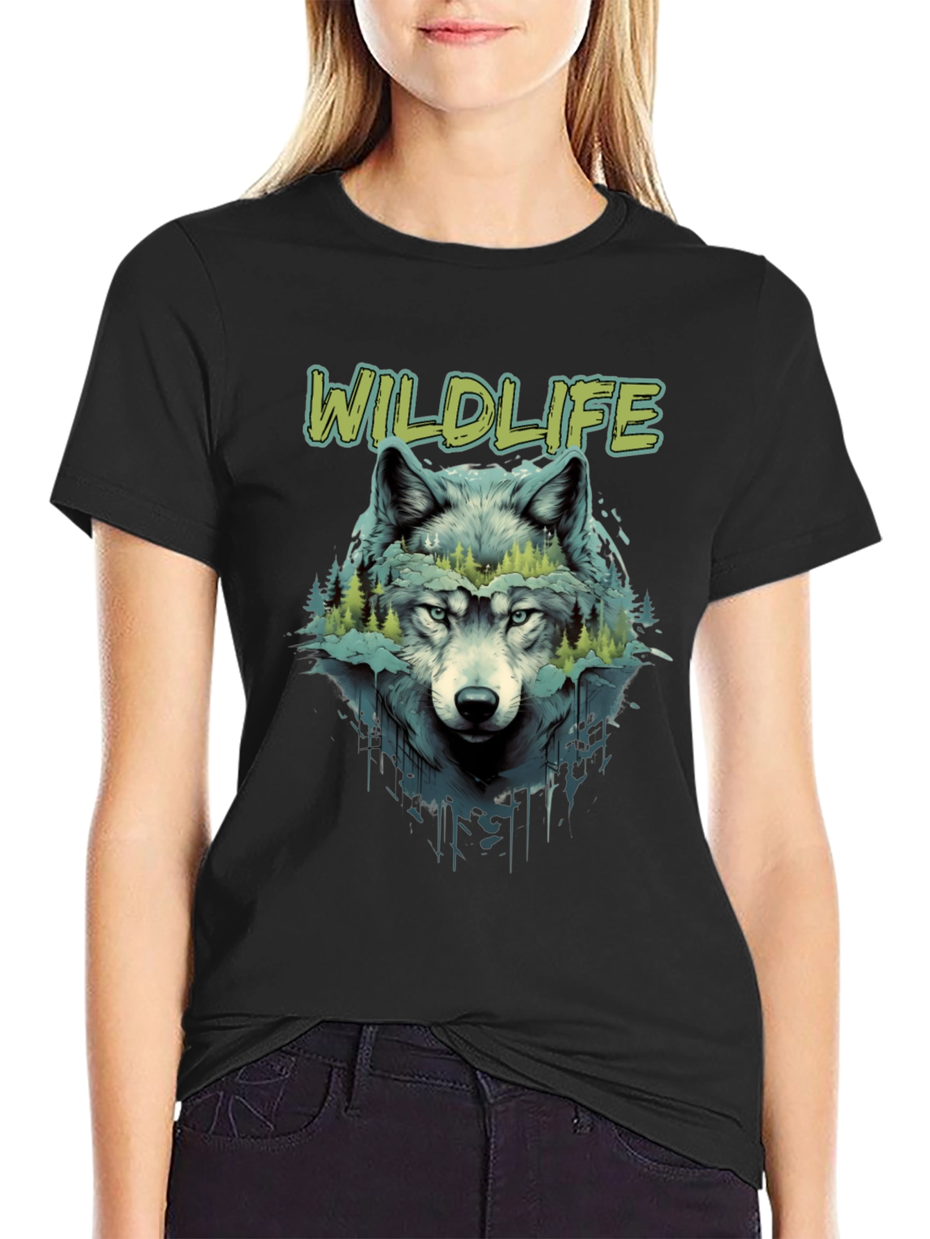 Wildlife Wolf Graphic Black T-Shirt