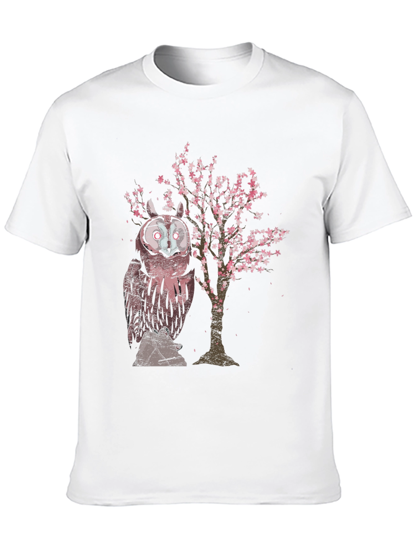 Owl & Cherry Blossom Tree Graphic T-Shirt